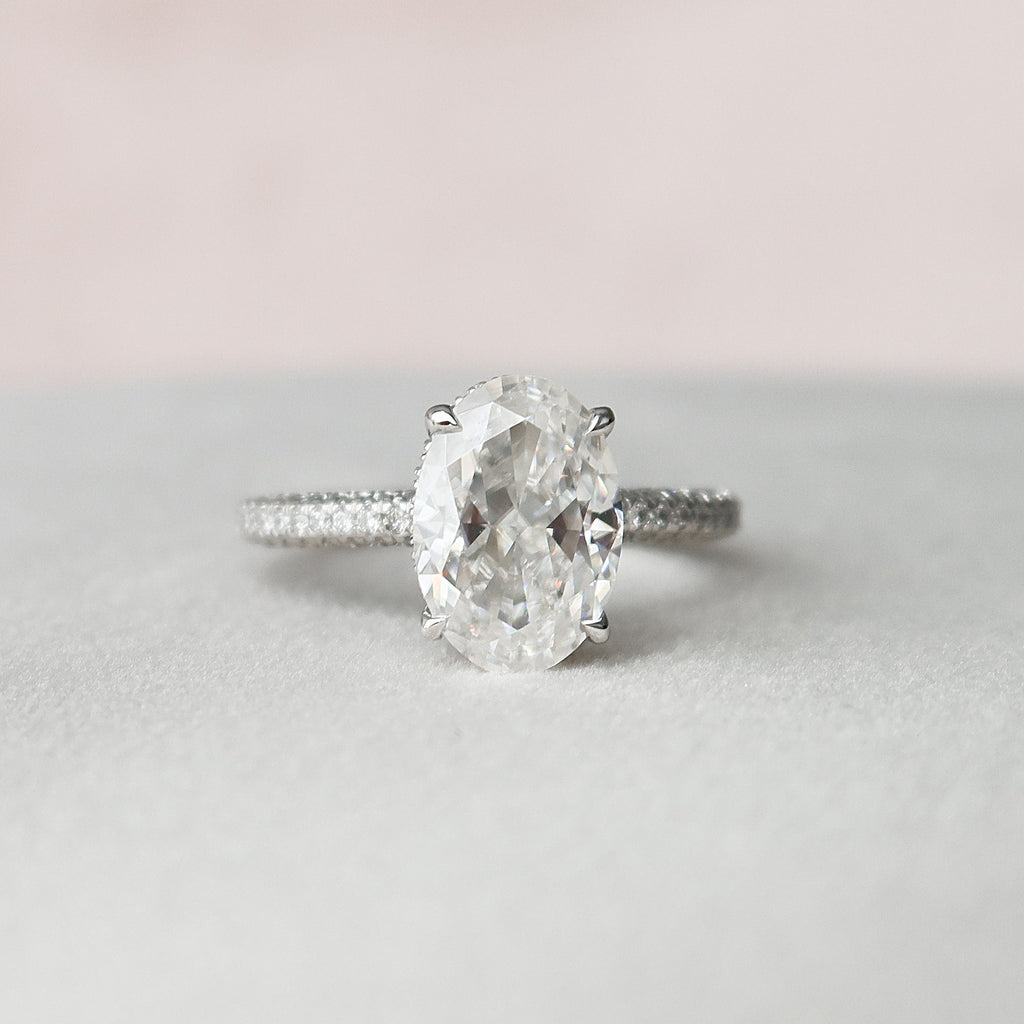 3.0 CT Oval Moissanite Pave Setting Engagement Ring