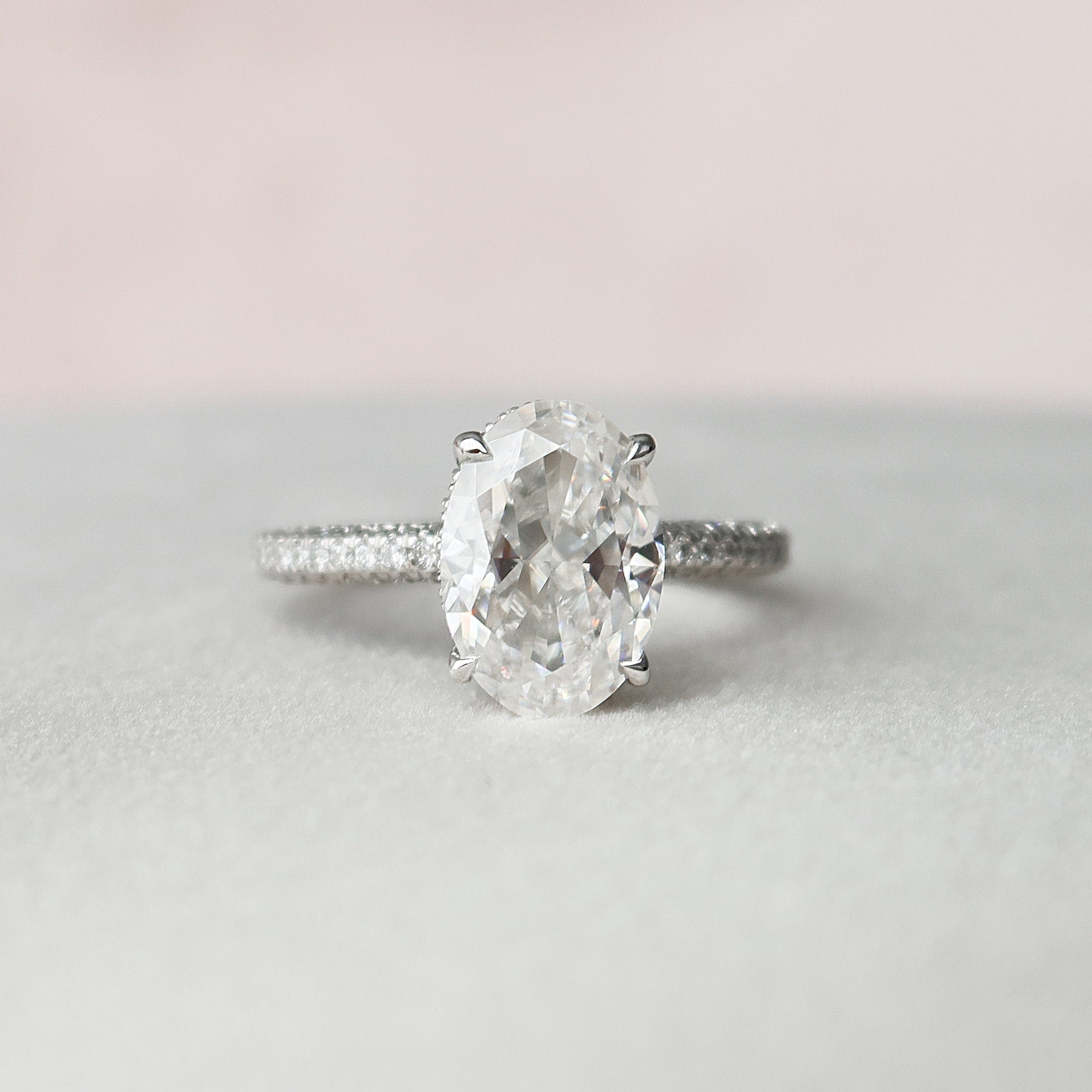 3.0 CT Oval Moissanite Pave Setting Engagement Ring