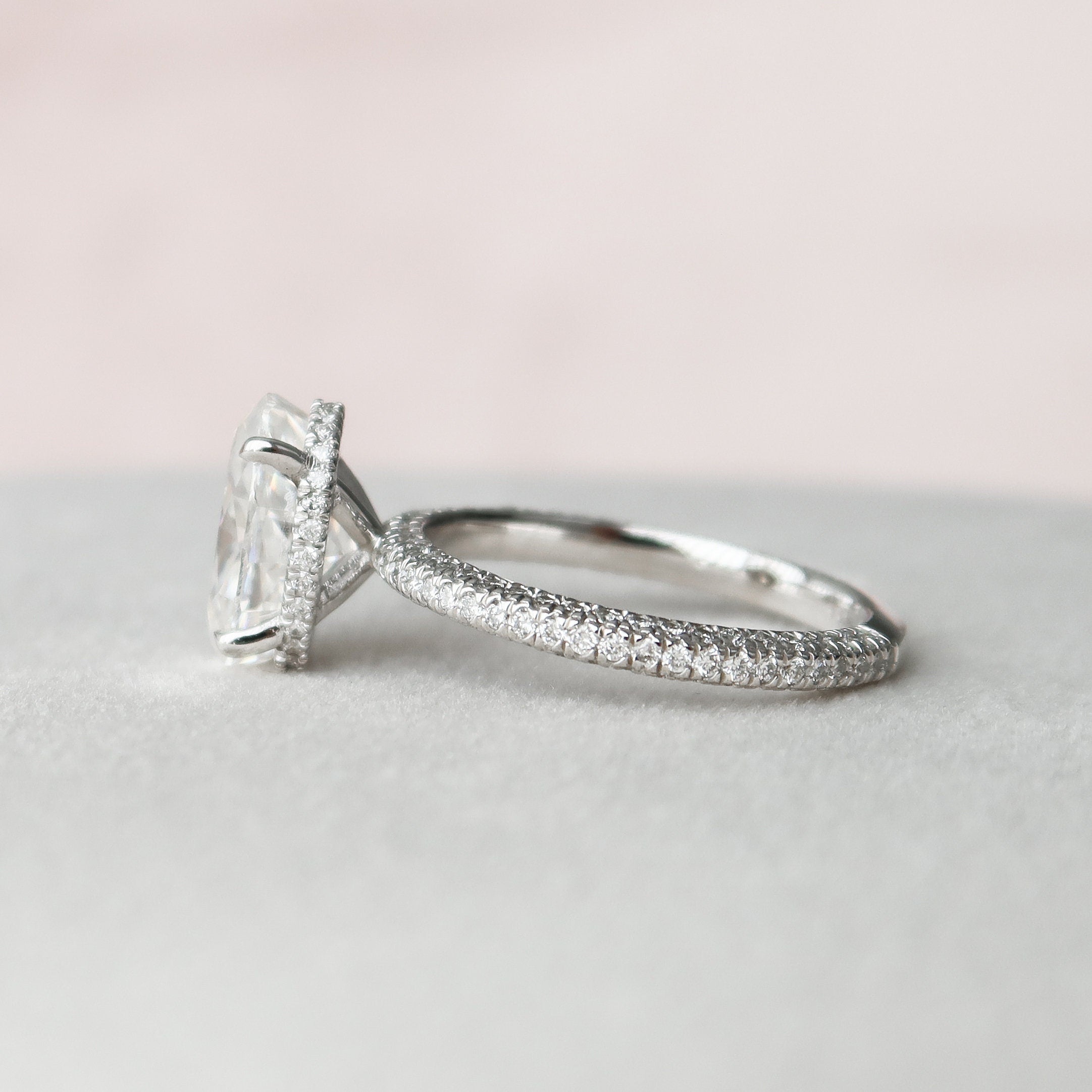 3.0 CT Oval Moissanite Pave Setting Engagement Ring