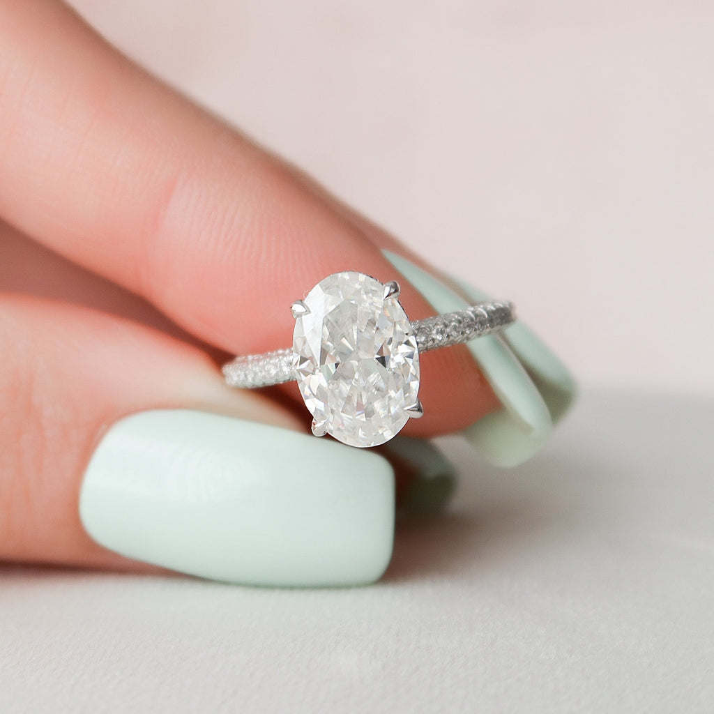 3.0 CT Oval Moissanite Pave Setting Engagement Ring