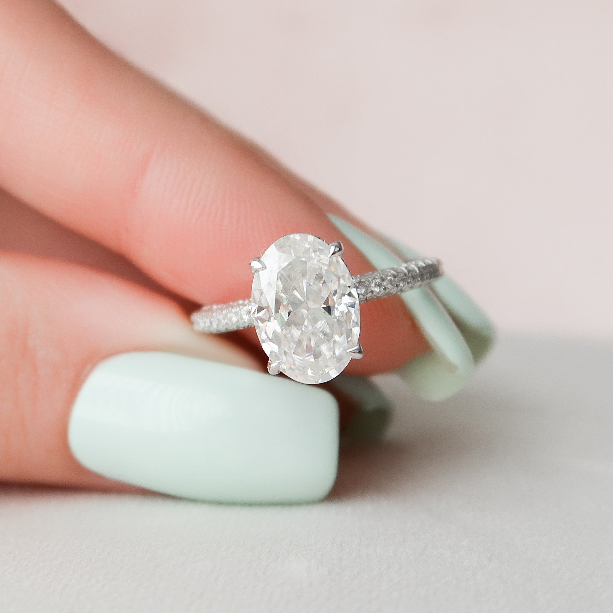 3.0 CT Oval Moissanite Pave Setting Engagement Ring