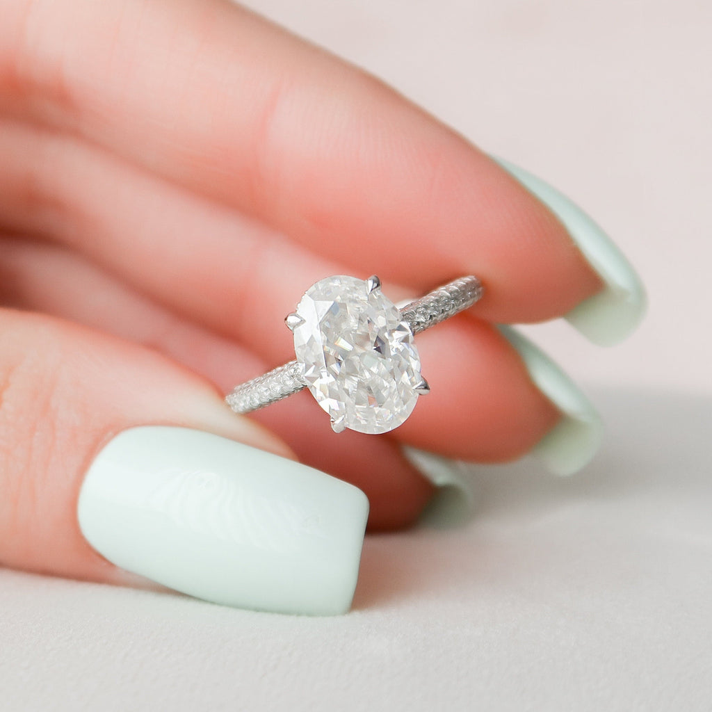 3.0 CT Oval Moissanite Pave Setting Engagement Ring