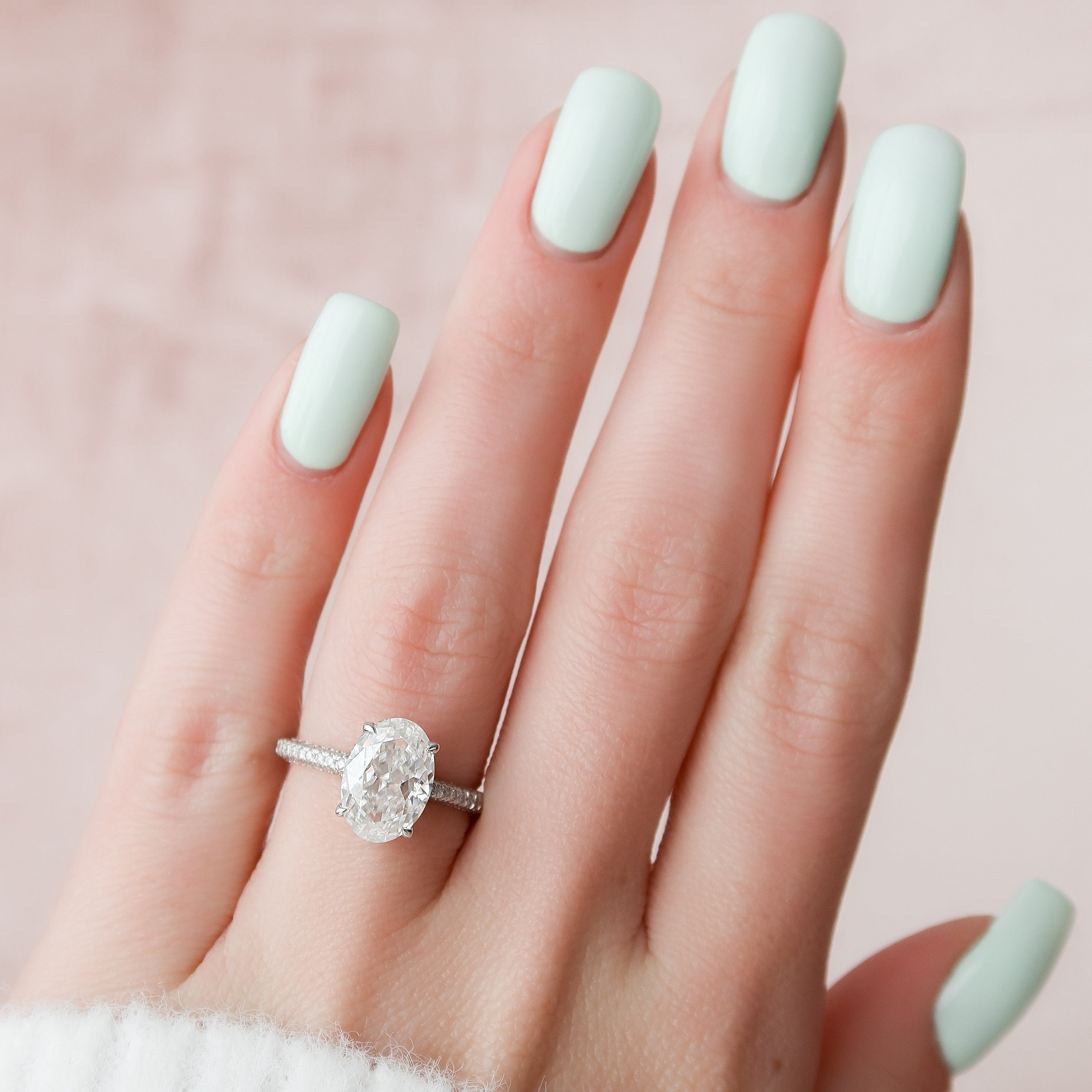 3.0 CT Oval Moissanite Pave Setting Engagement Ring