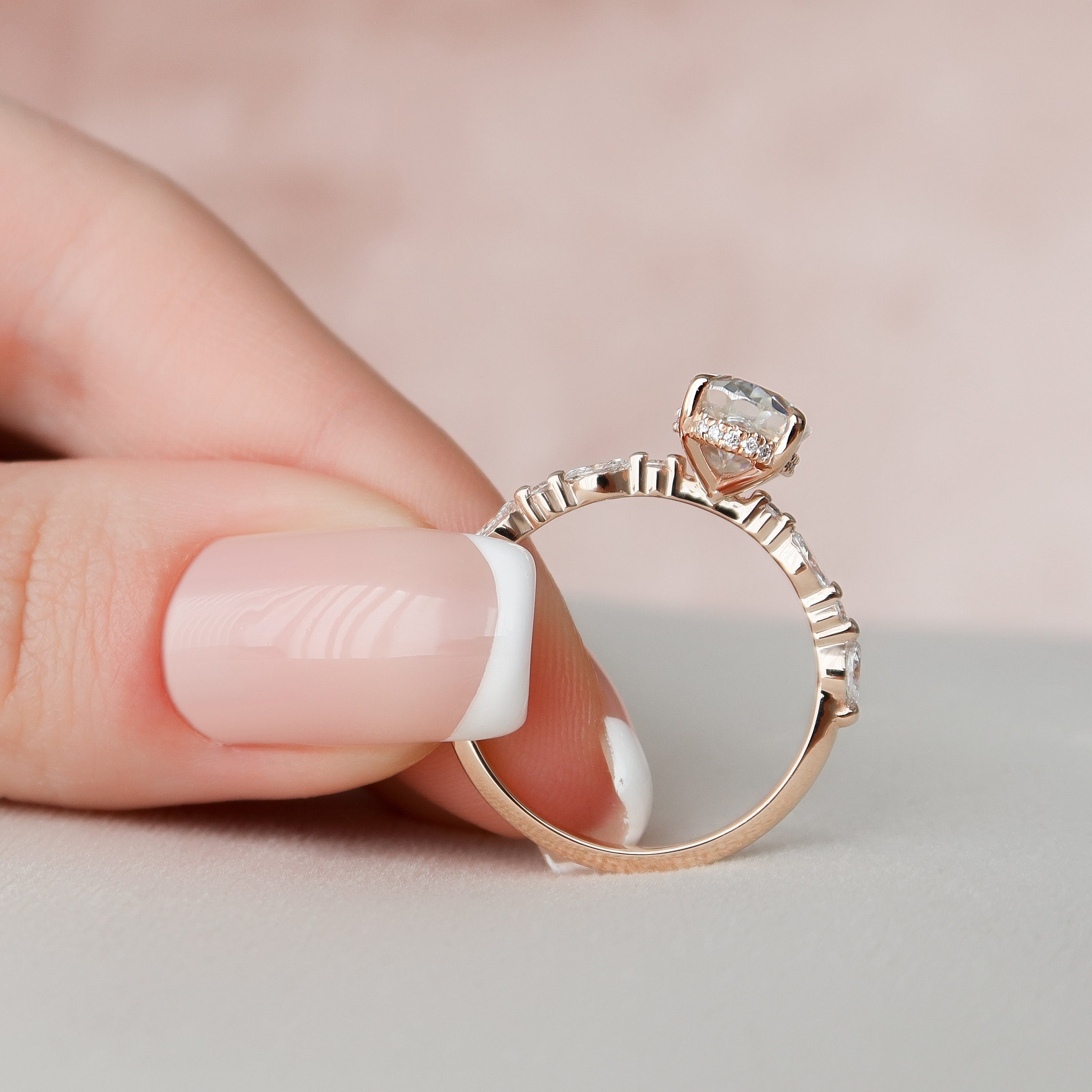 1.50 CT Oval Cut Hidden Halo Moissanite Engagement Ring