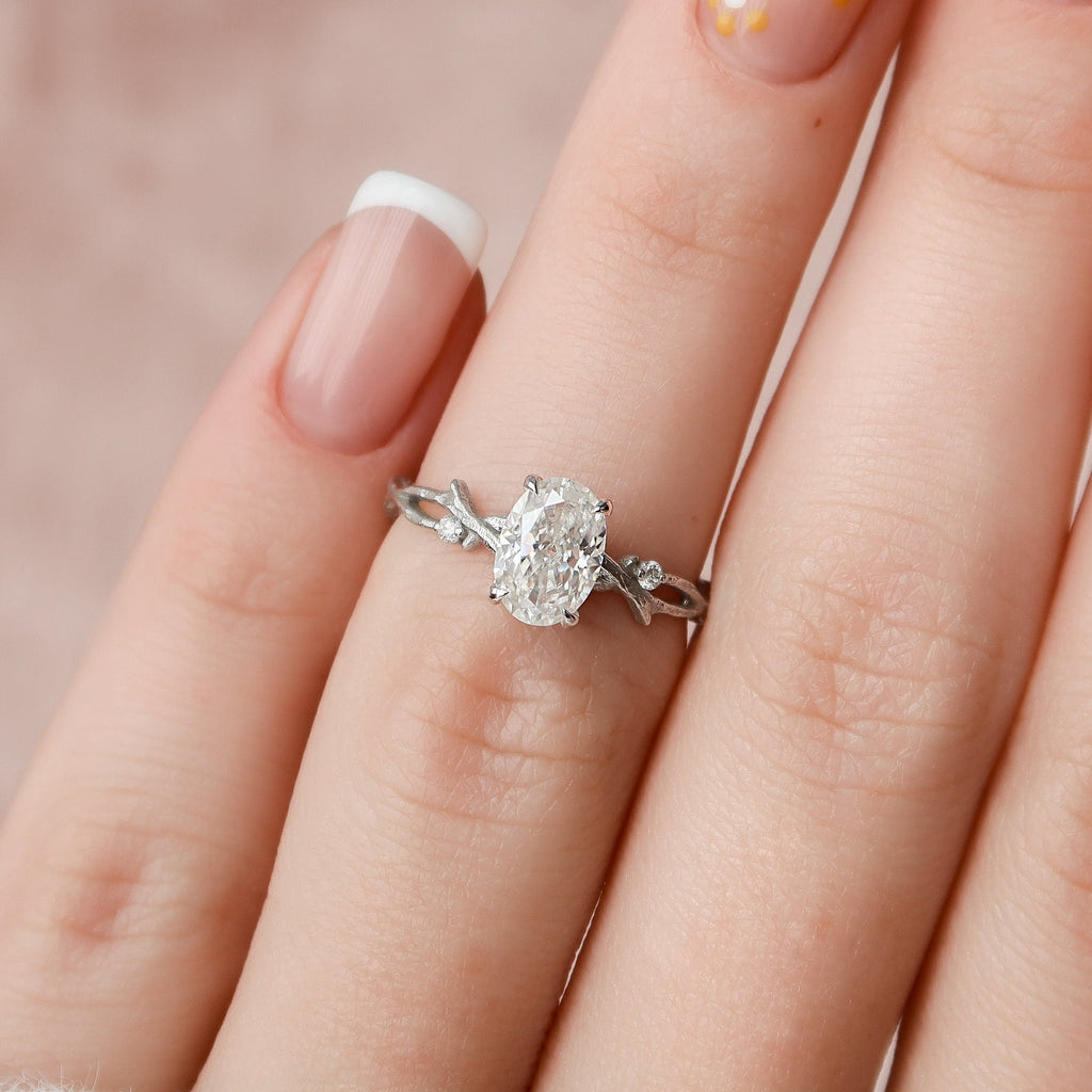 1.0 CT Oval Cut Twig Moissanite Nature Inspired Engagement Ring