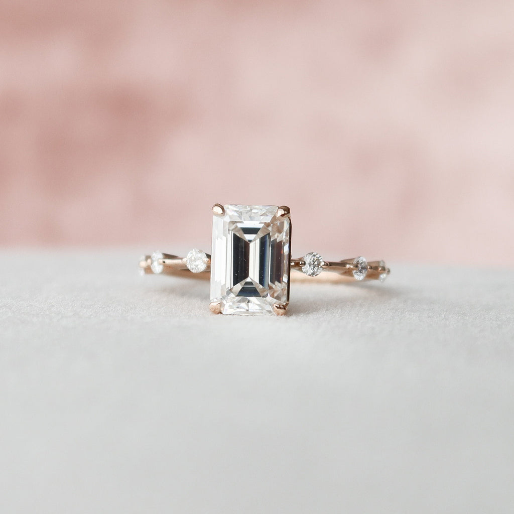 2.0 CT Emerald Moissanite Pave Style Engagement Ring