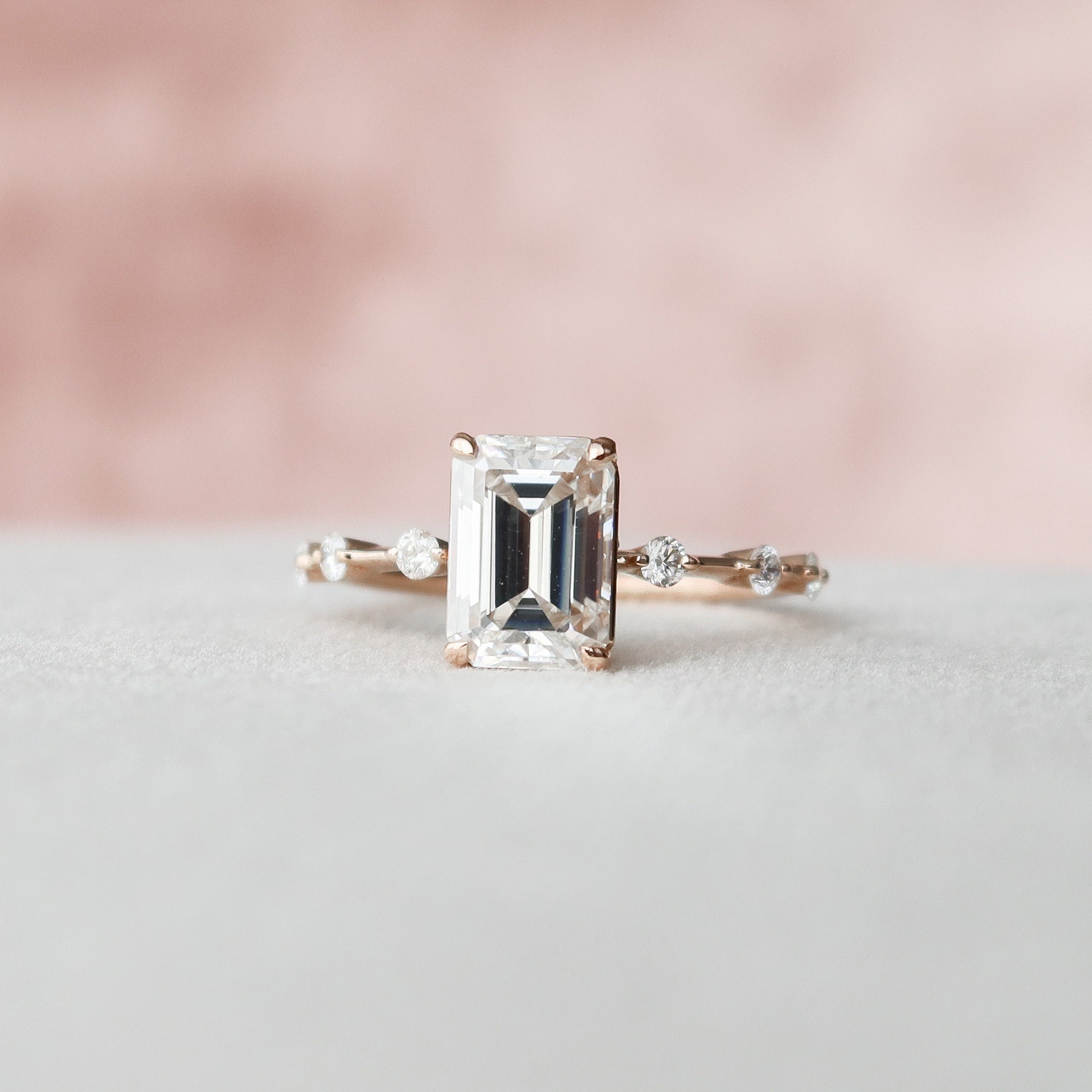 2.0 CT Emerald Moissanite Pave Style Engagement Ring