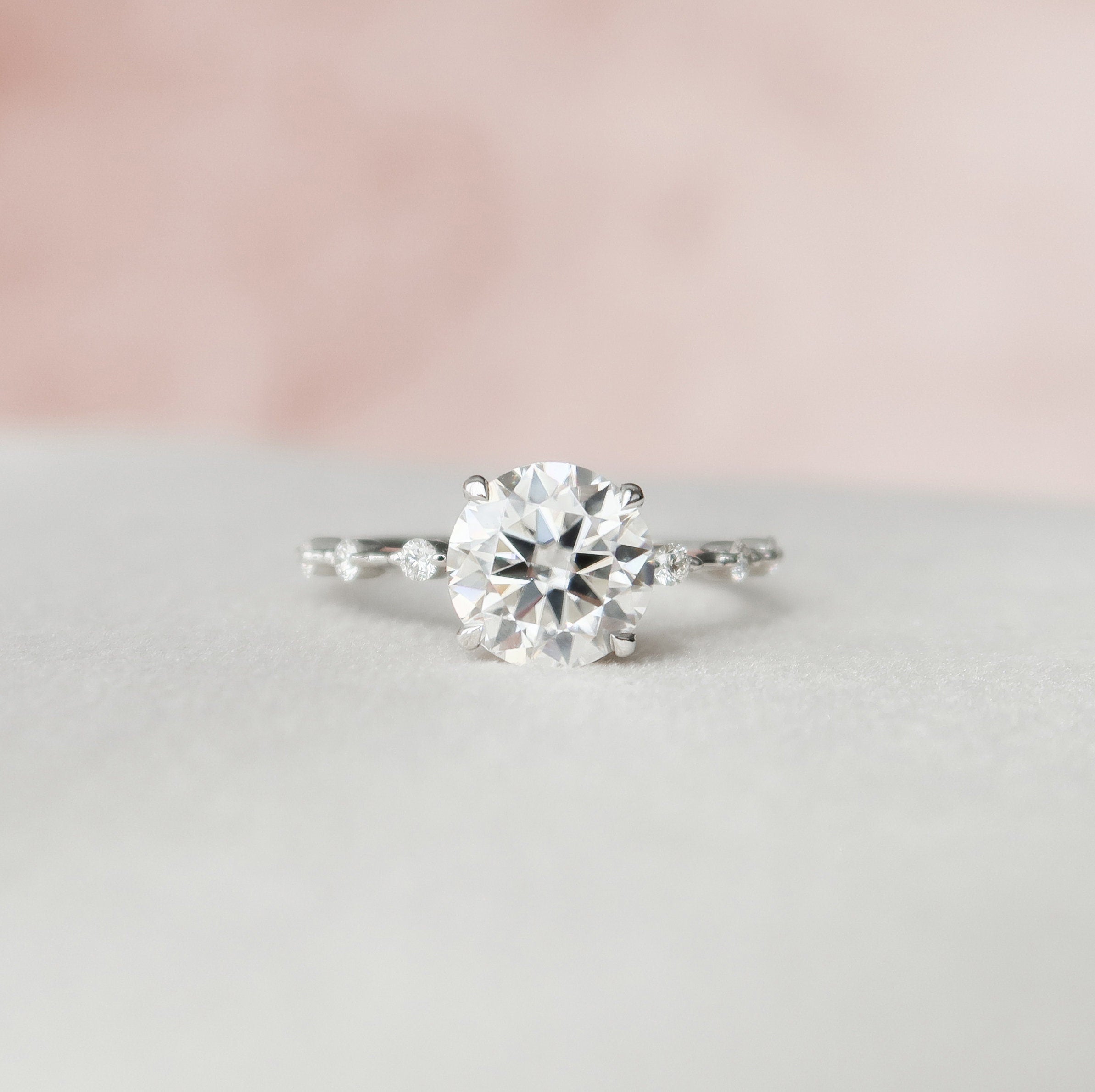 2.0 CT Round Moissanite Dainty Style Engagement Ring