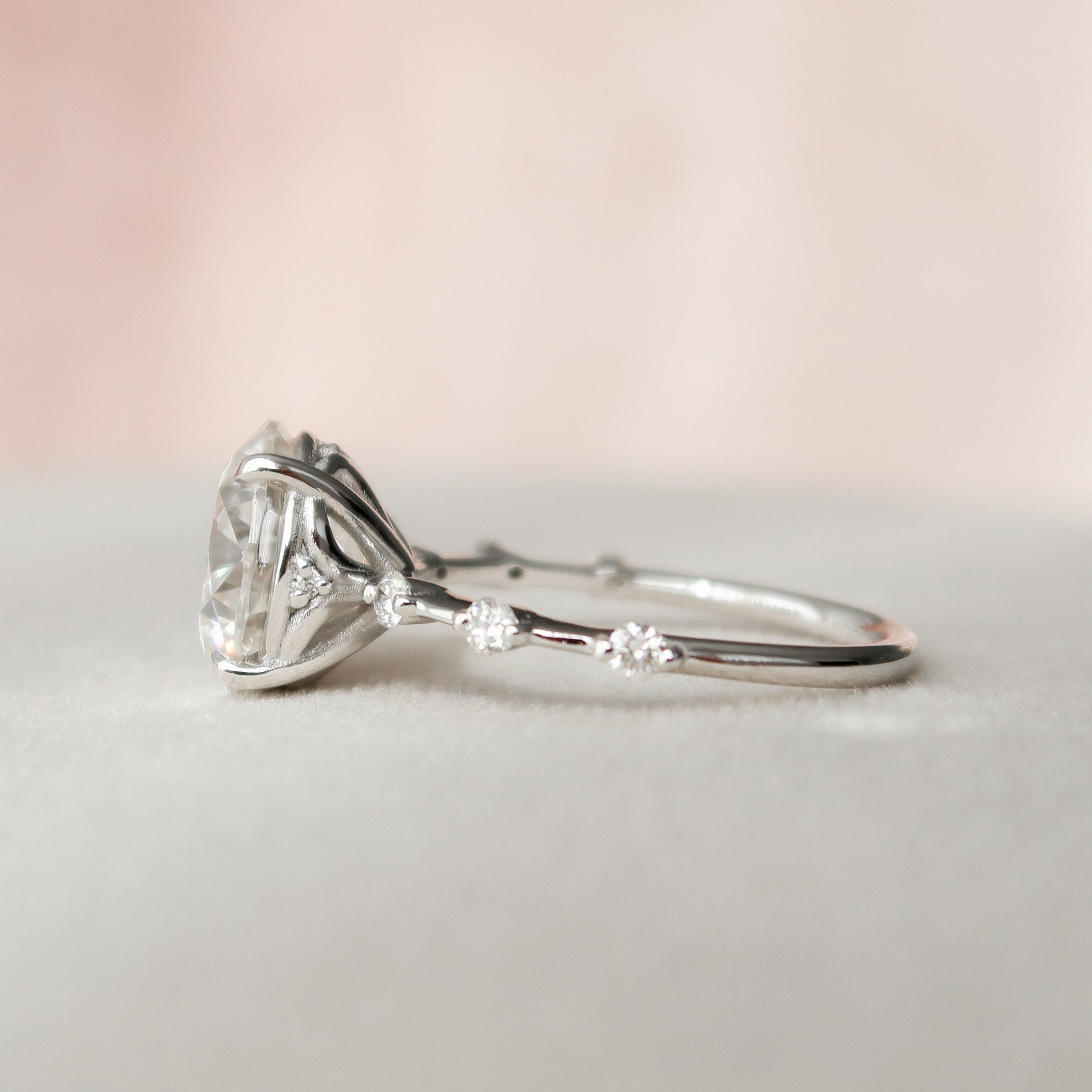 2.50 CT Round Moissanite Dainty Style Engagement Ring