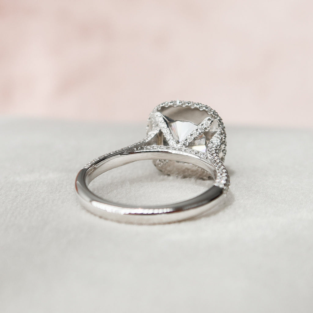 4.0 CT Cushion Moissanite Halo Triple Pave Setting Engagement Ring
