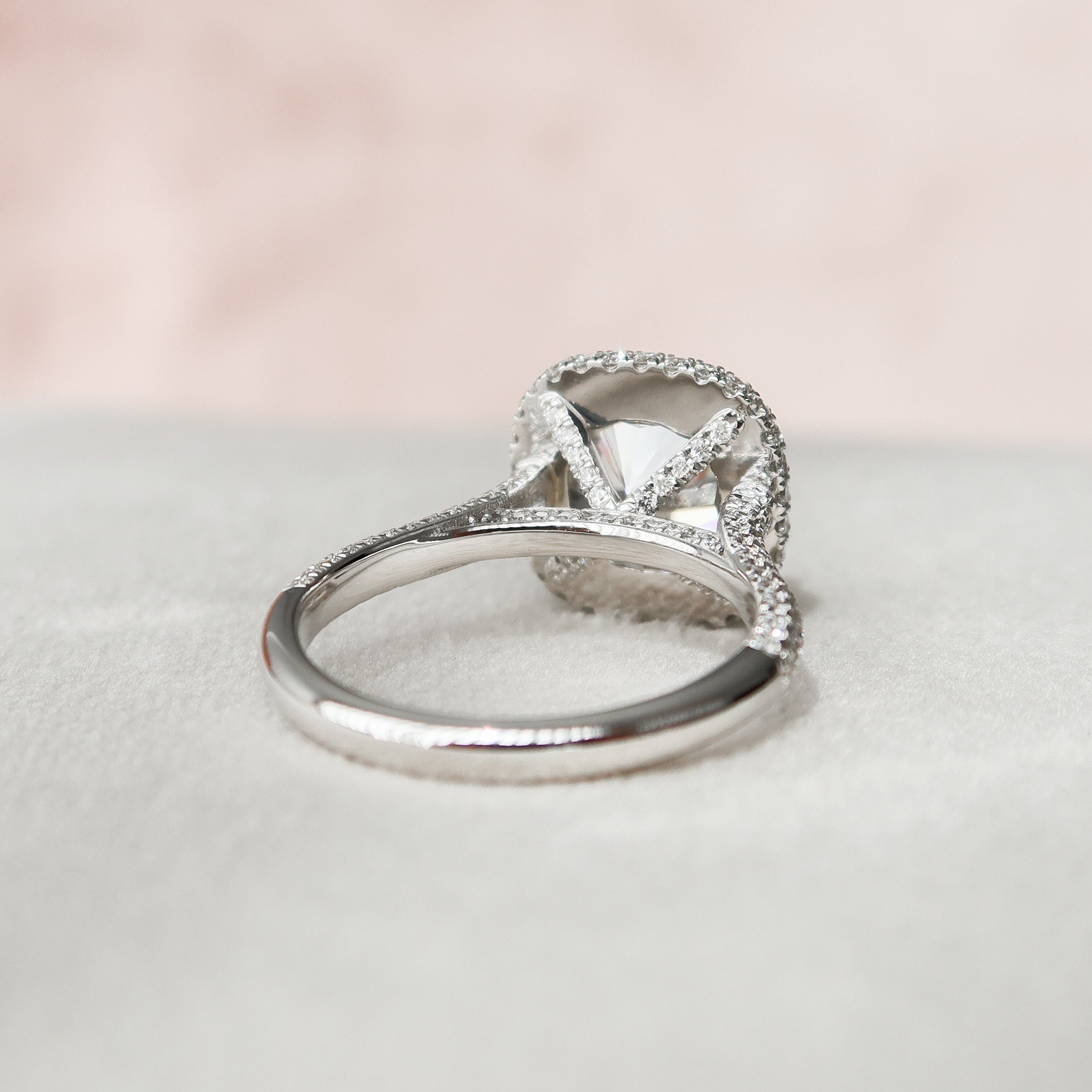 4.0 CT Cushion Moissanite Halo Triple Pave Setting Engagement Ring