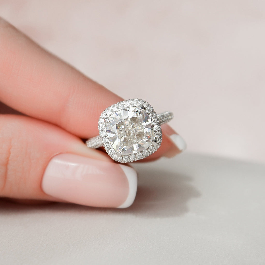 4.0 CT Cushion Moissanite Halo Triple Pave Setting Engagement Ring