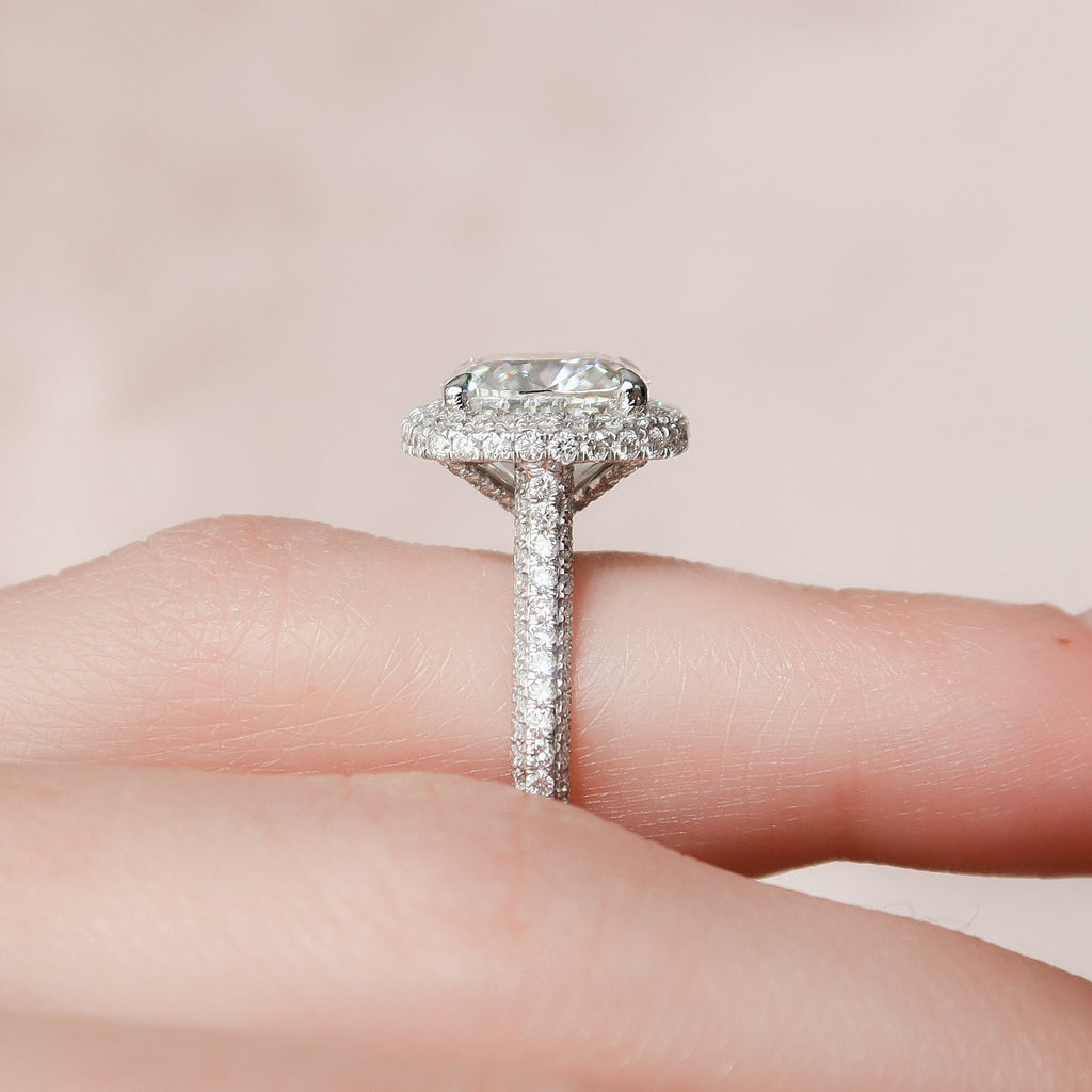 4.0 CT Cushion Moissanite Halo Triple Pave Setting Engagement Ring