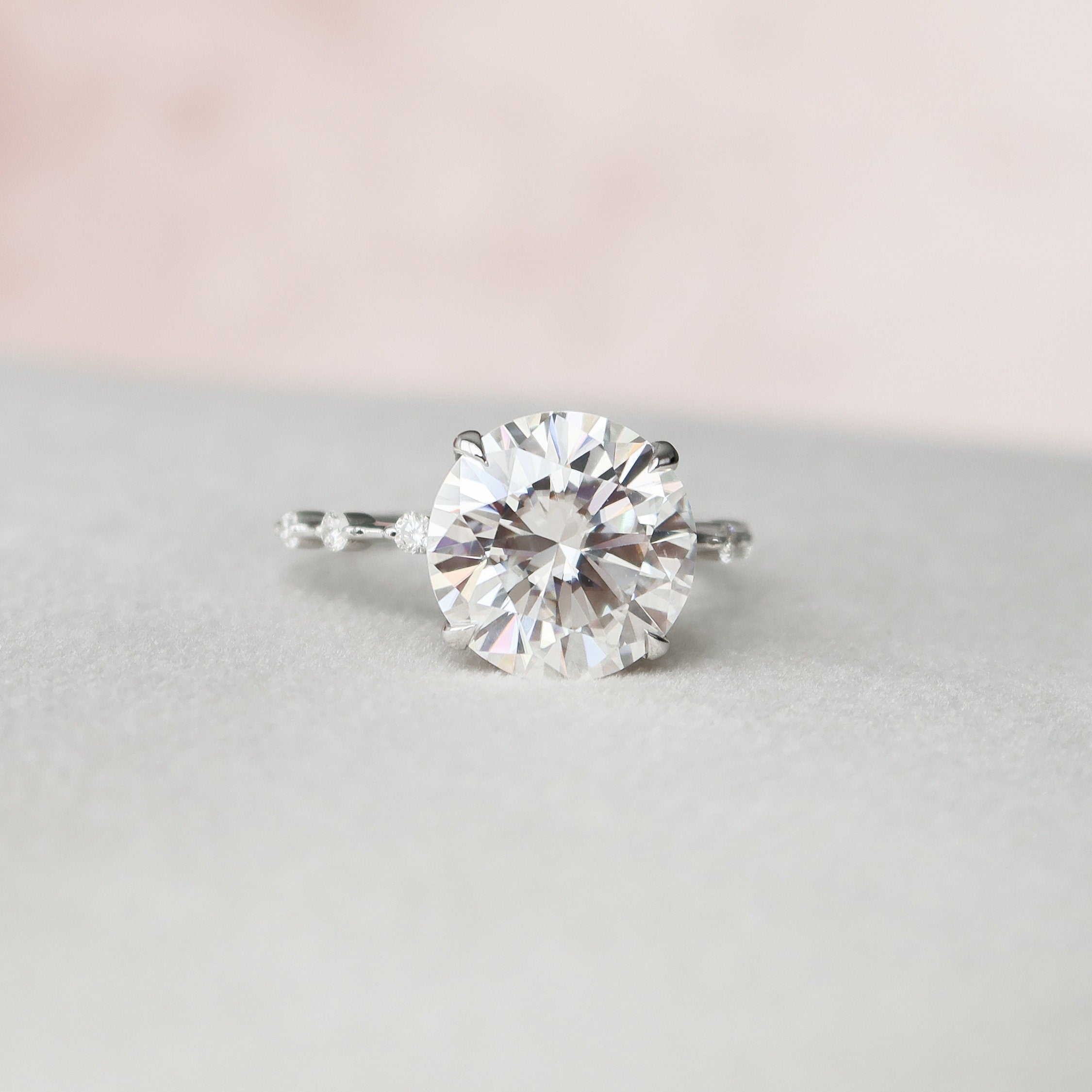 4.0 CT Round Moissanite Dainty Style Engagement Ring