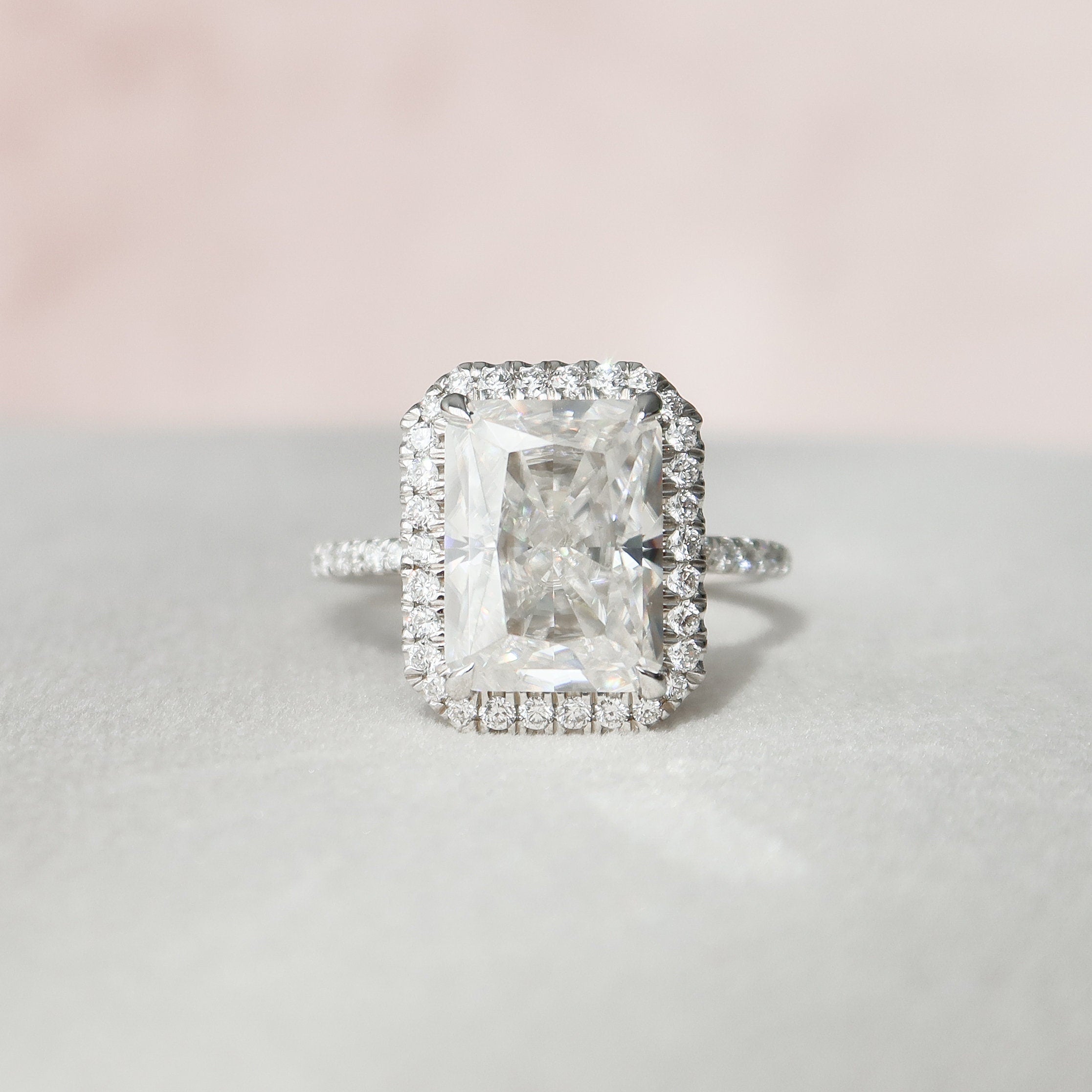 5.0 CT Radiant Moissanite Halo Setting Engagement Ring