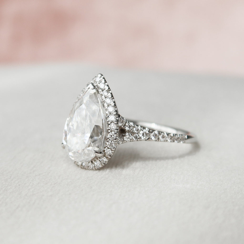 3.0 CT Pear Moissanite Halo Style Engagement Ring