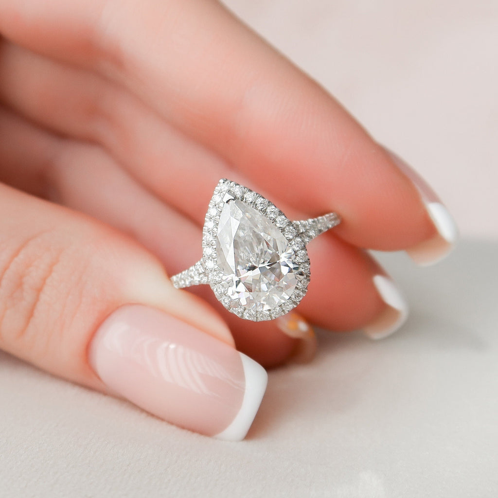 3.0 CT Pear Moissanite Halo Style Engagement Ring