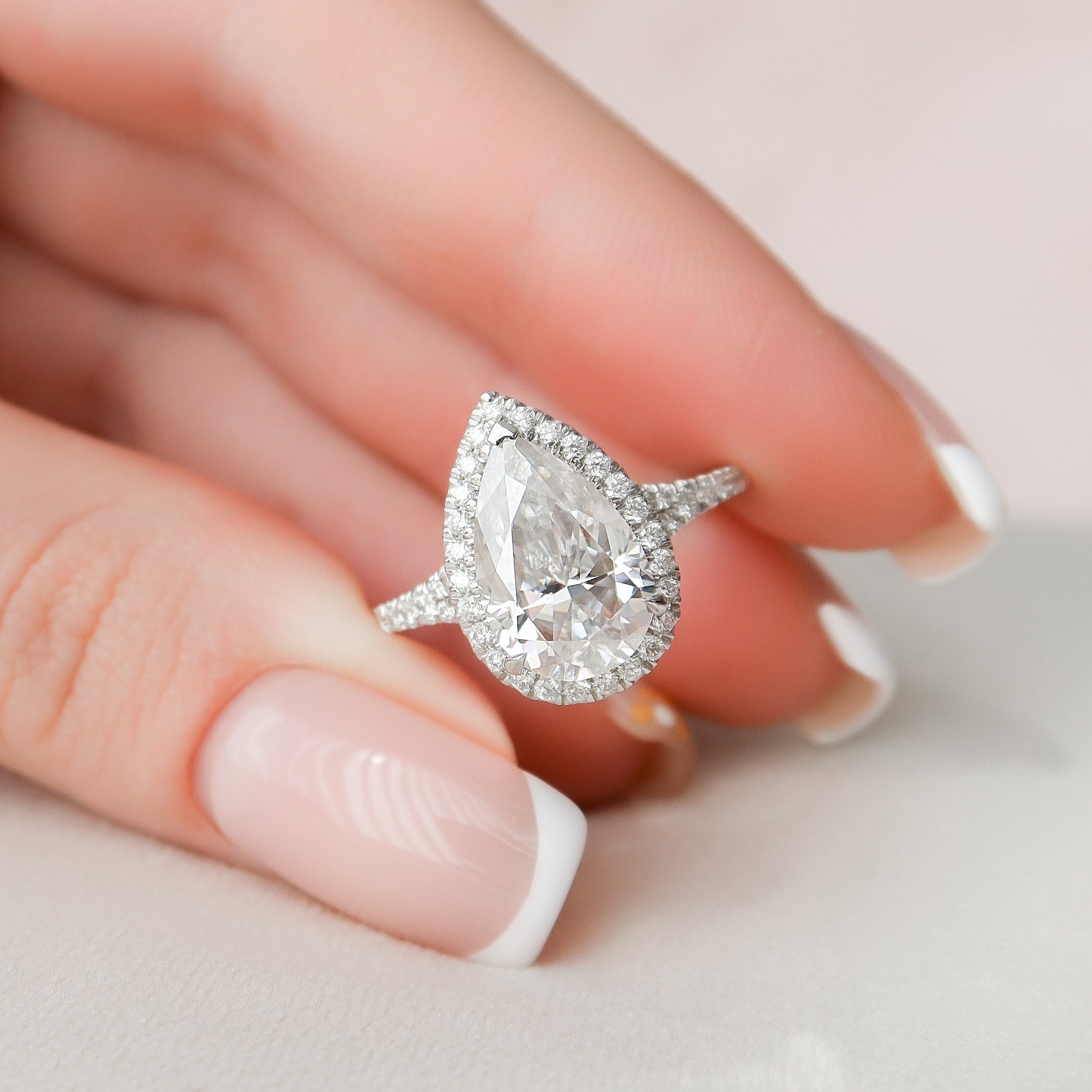 3.0 CT Pear Moissanite Halo Style Engagement Ring