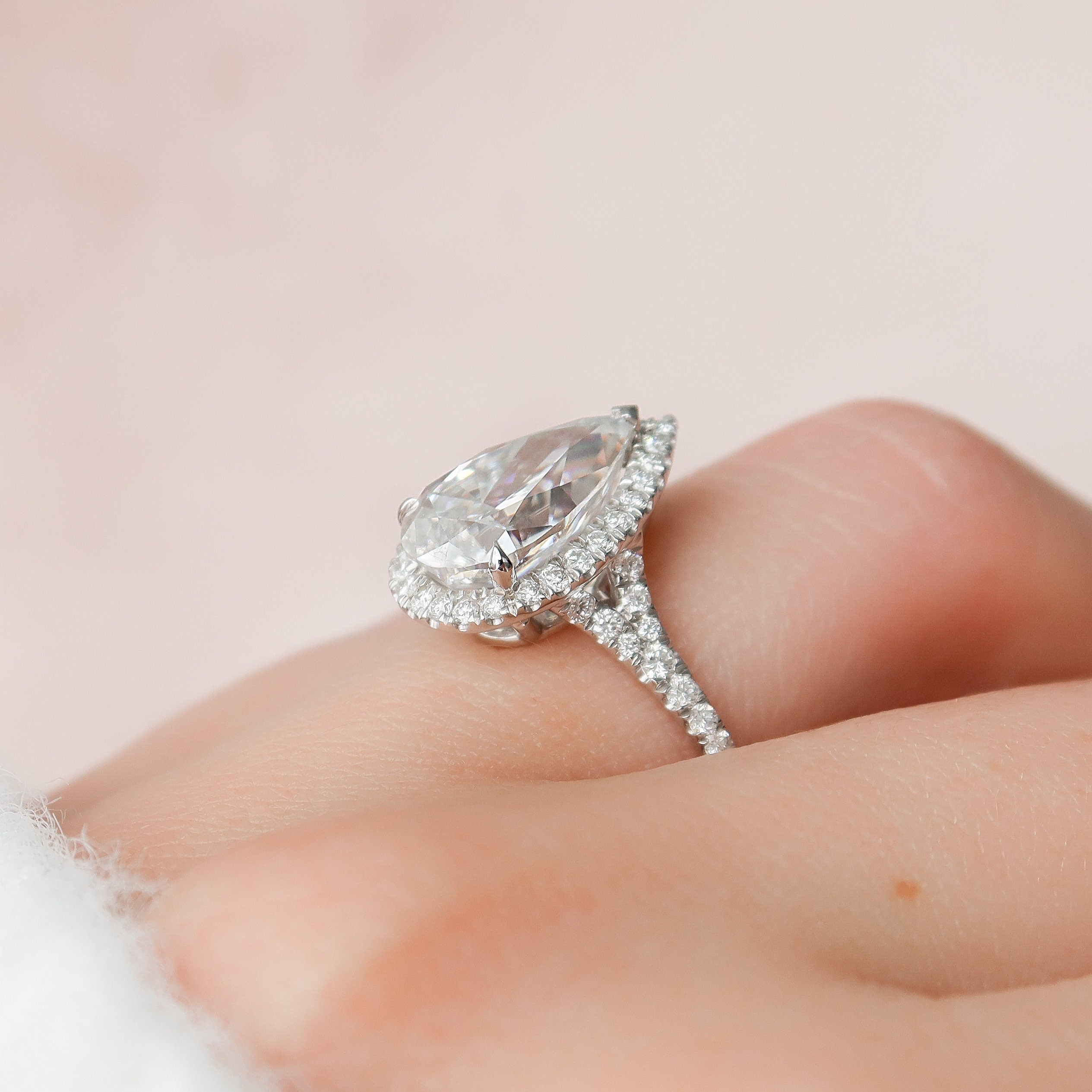 3.0 CT Pear Moissanite Halo Style Engagement Ring