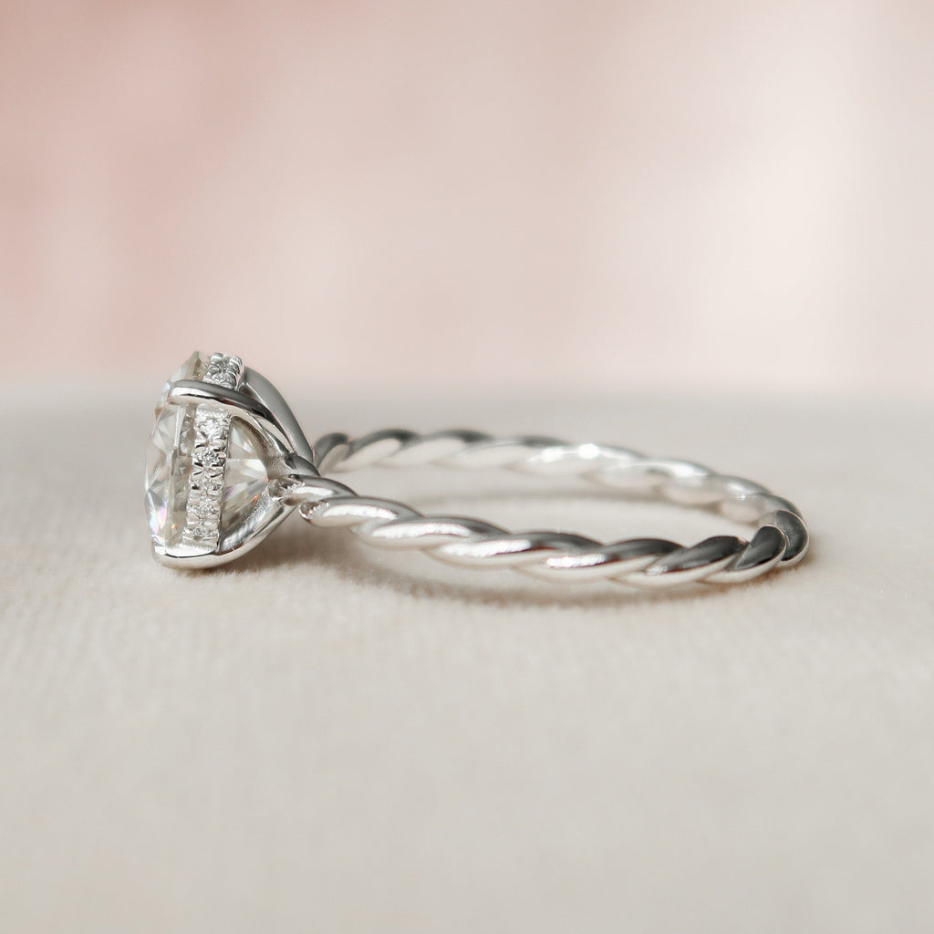 2.50 CT Round Moissanite Hidden Halo Twisted Engagement Ring