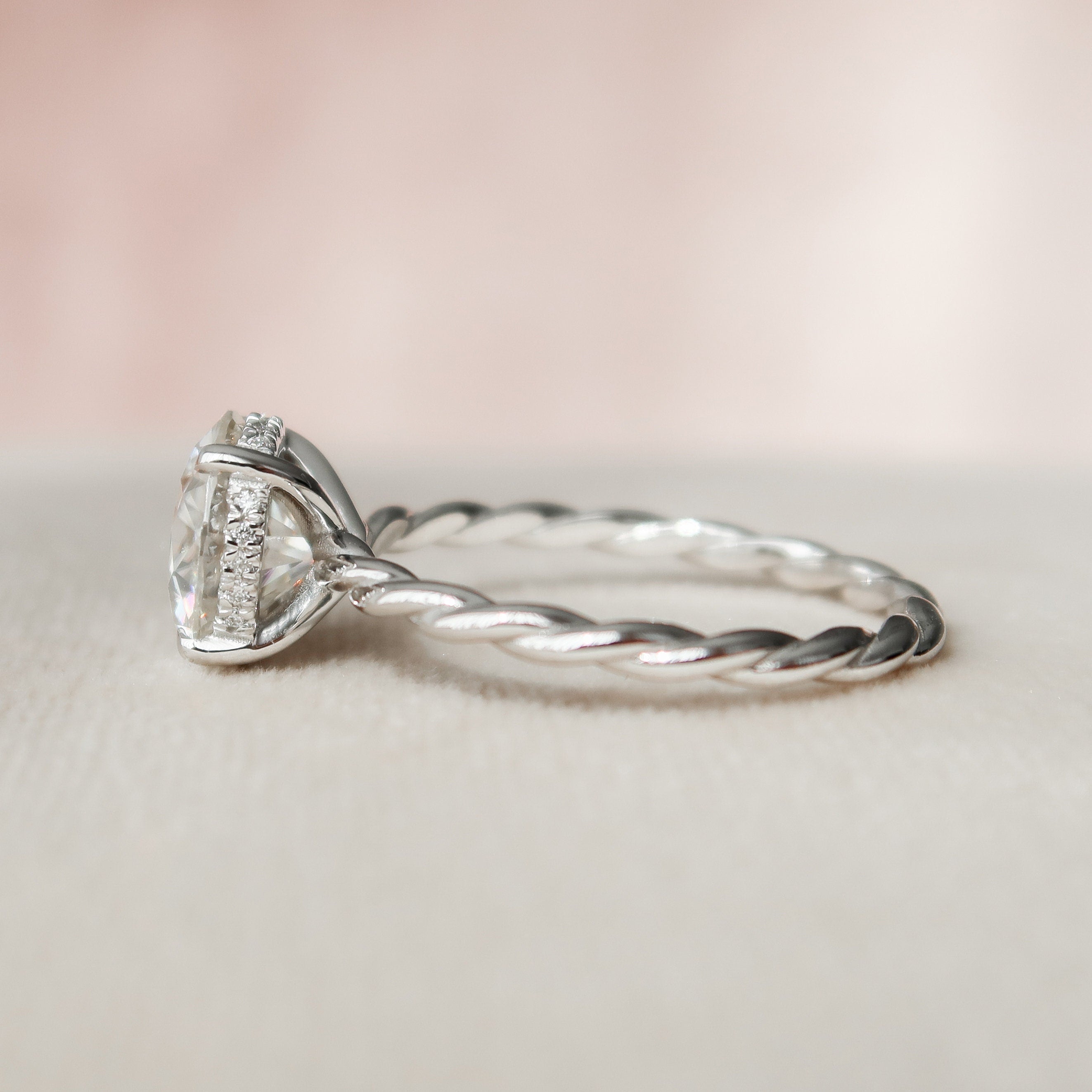 2.50 CT Round Moissanite Hidden Halo Twisted Engagement Ring