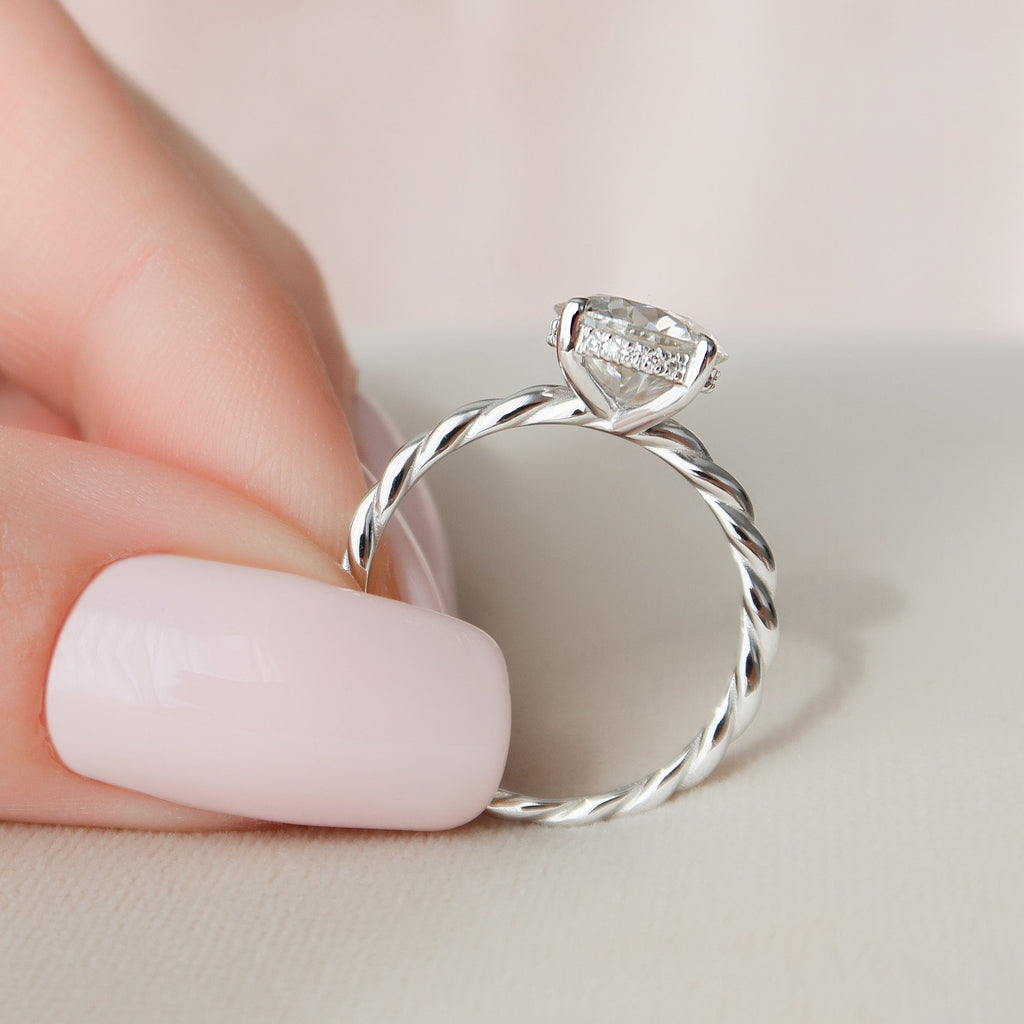 2.50 CT Round Moissanite Hidden Halo Twisted Engagement Ring
