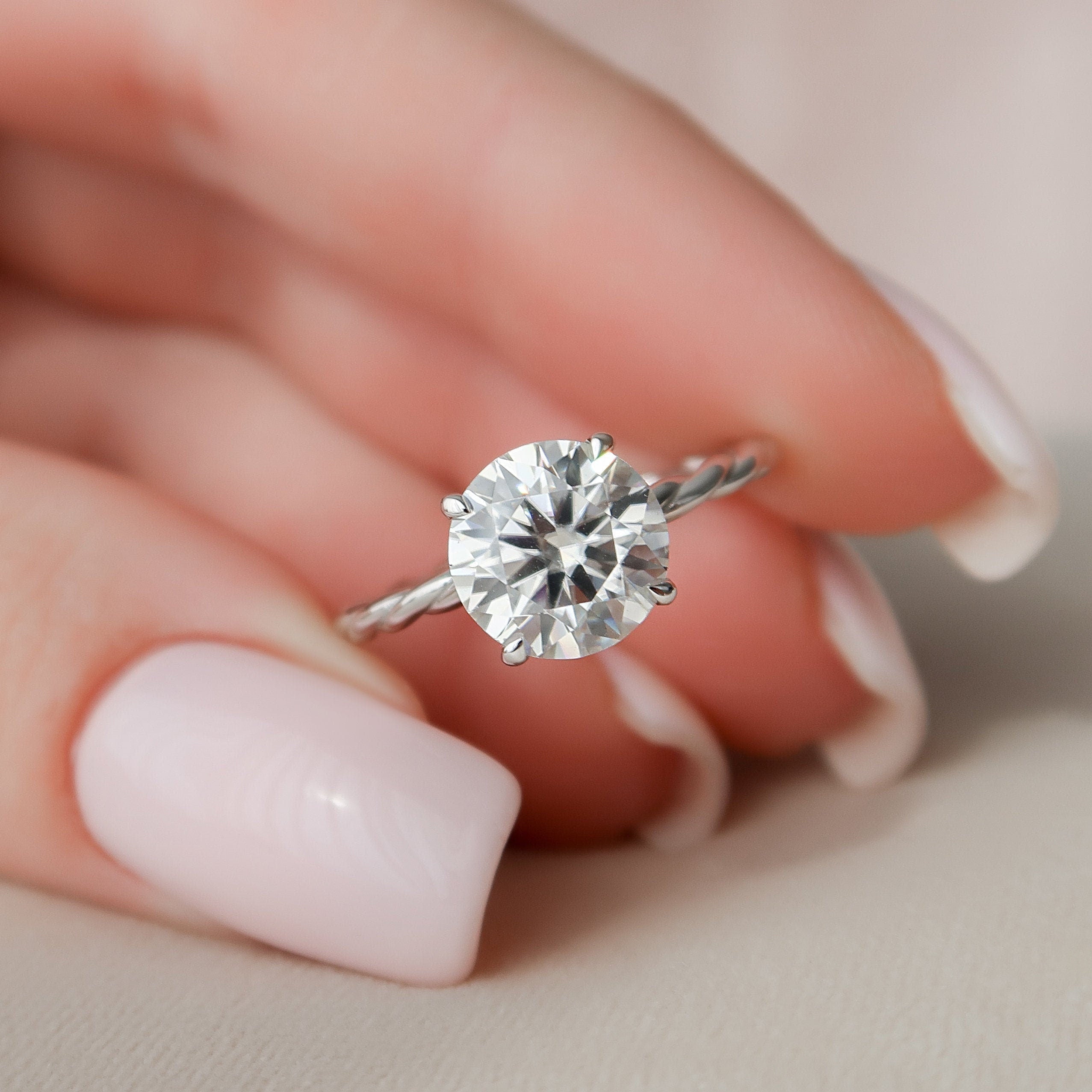 2.50 CT Round Moissanite Hidden Halo Twisted Engagement Ring