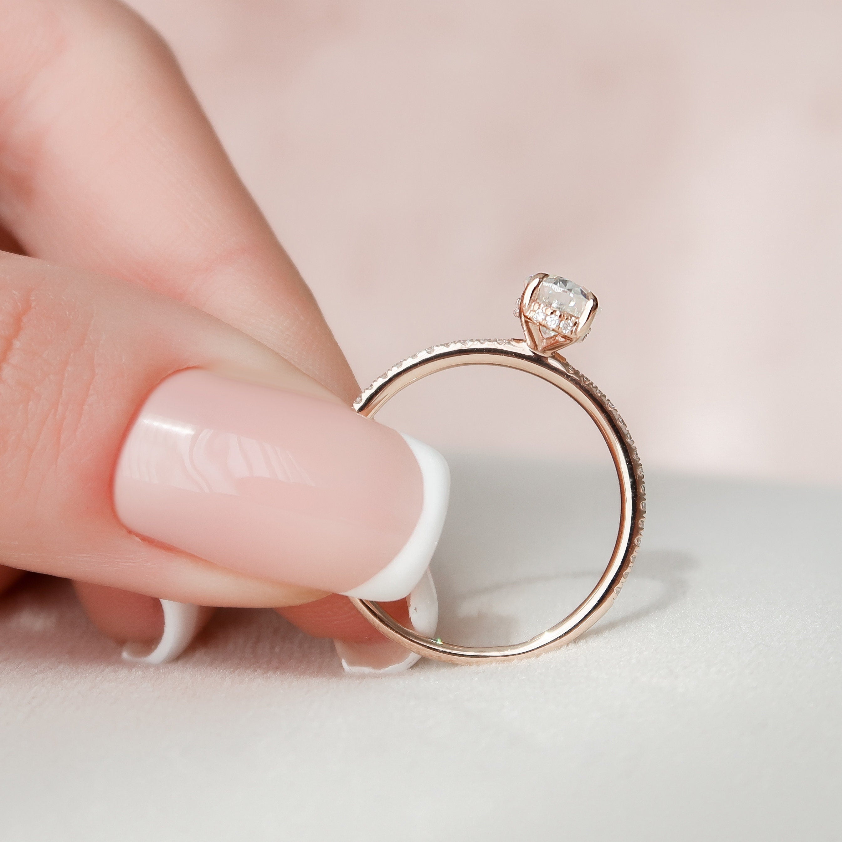 1.0 CT Oval Cut Moissanite Pave Style Engagement Ring