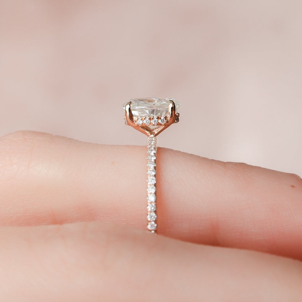 1.0 CT Oval Cut Moissanite Pave Style Engagement Ring
