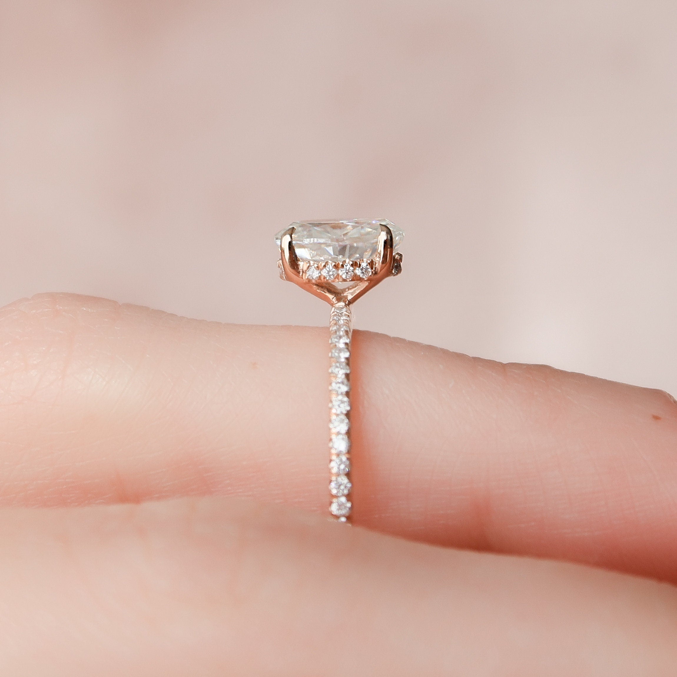 1.0 CT Oval Cut Moissanite Pave Style Engagement Ring