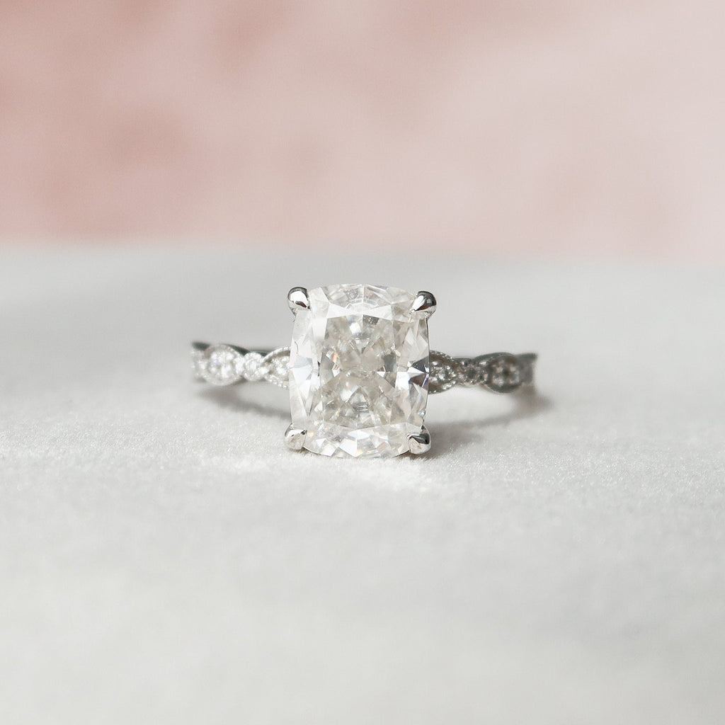 2.50 CT Elongated Cushion Moissanite milgrain Setting Engagement Ring