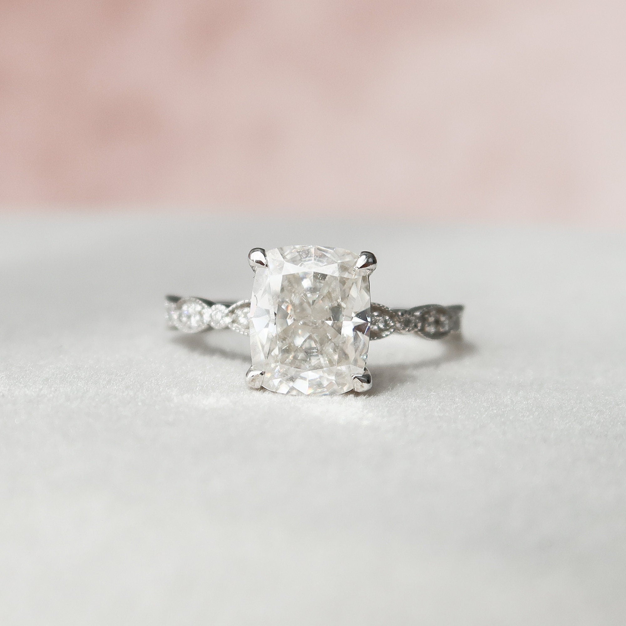 2.50 CT Elongated Cushion Moissanite milgrain Setting Engagement Ring
