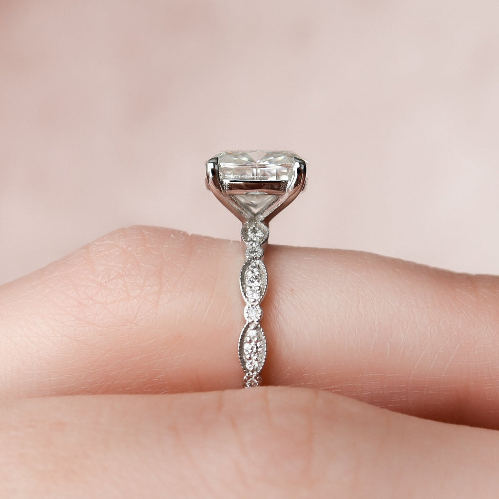 2.50 CT Elongated Cushion Moissanite milgrain Setting Engagement Ring