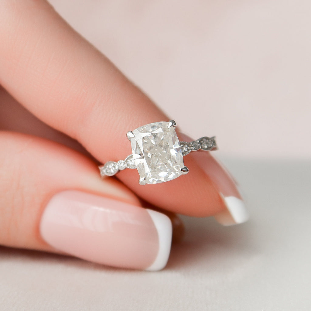 2.50 CT Elongated Cushion Moissanite milgrain Setting Engagement Ring