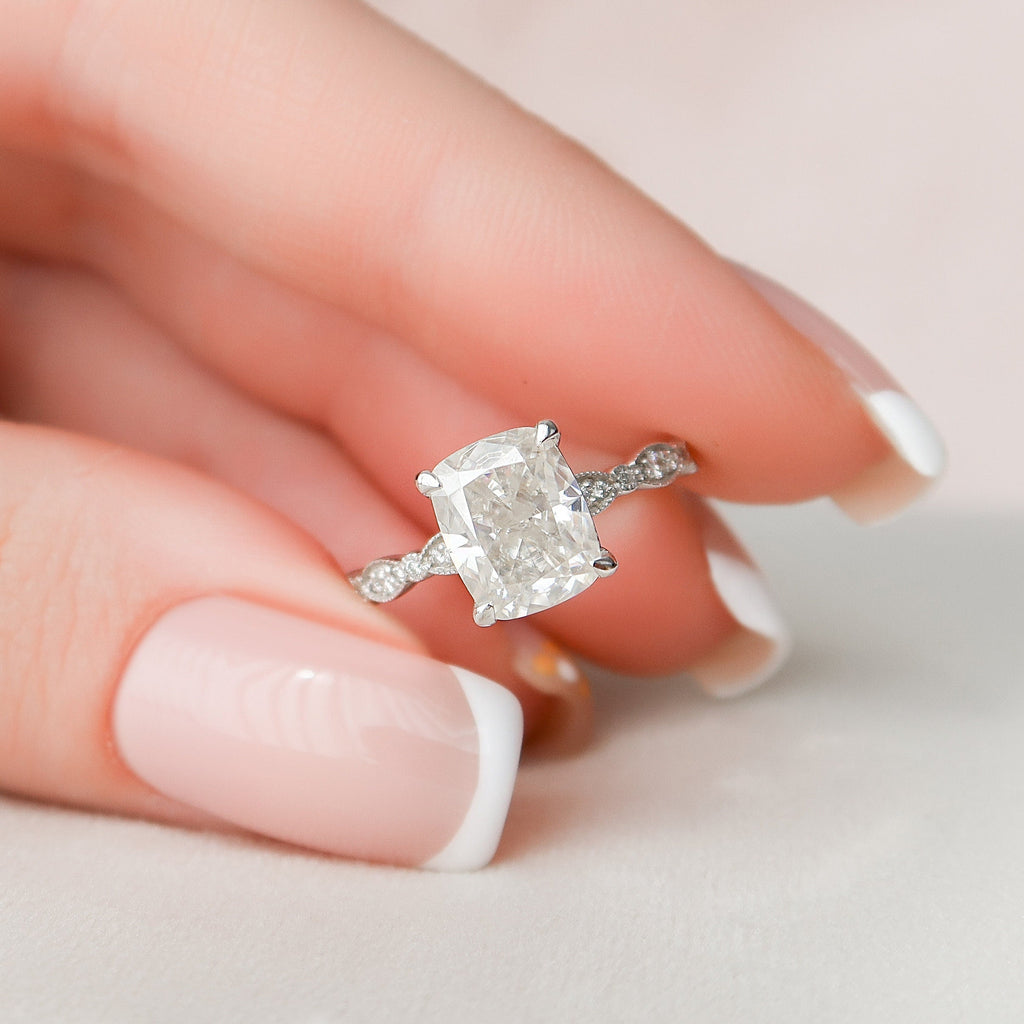 2.50 CT Elongated Cushion Moissanite milgrain Setting Engagement Ring