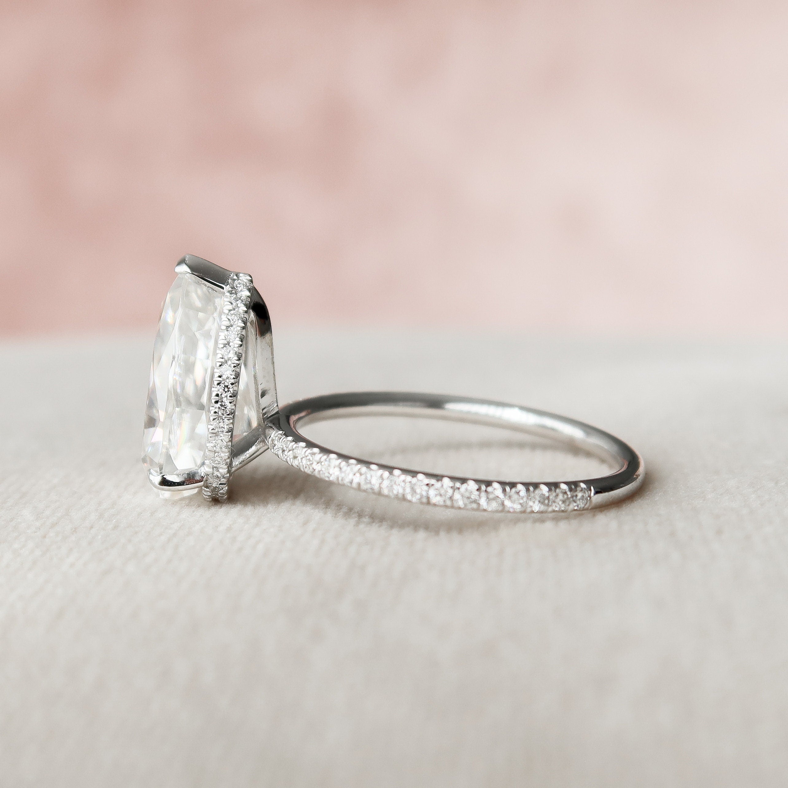 3.0 CT Pear Moissanite Pave Setting Engagement Ring