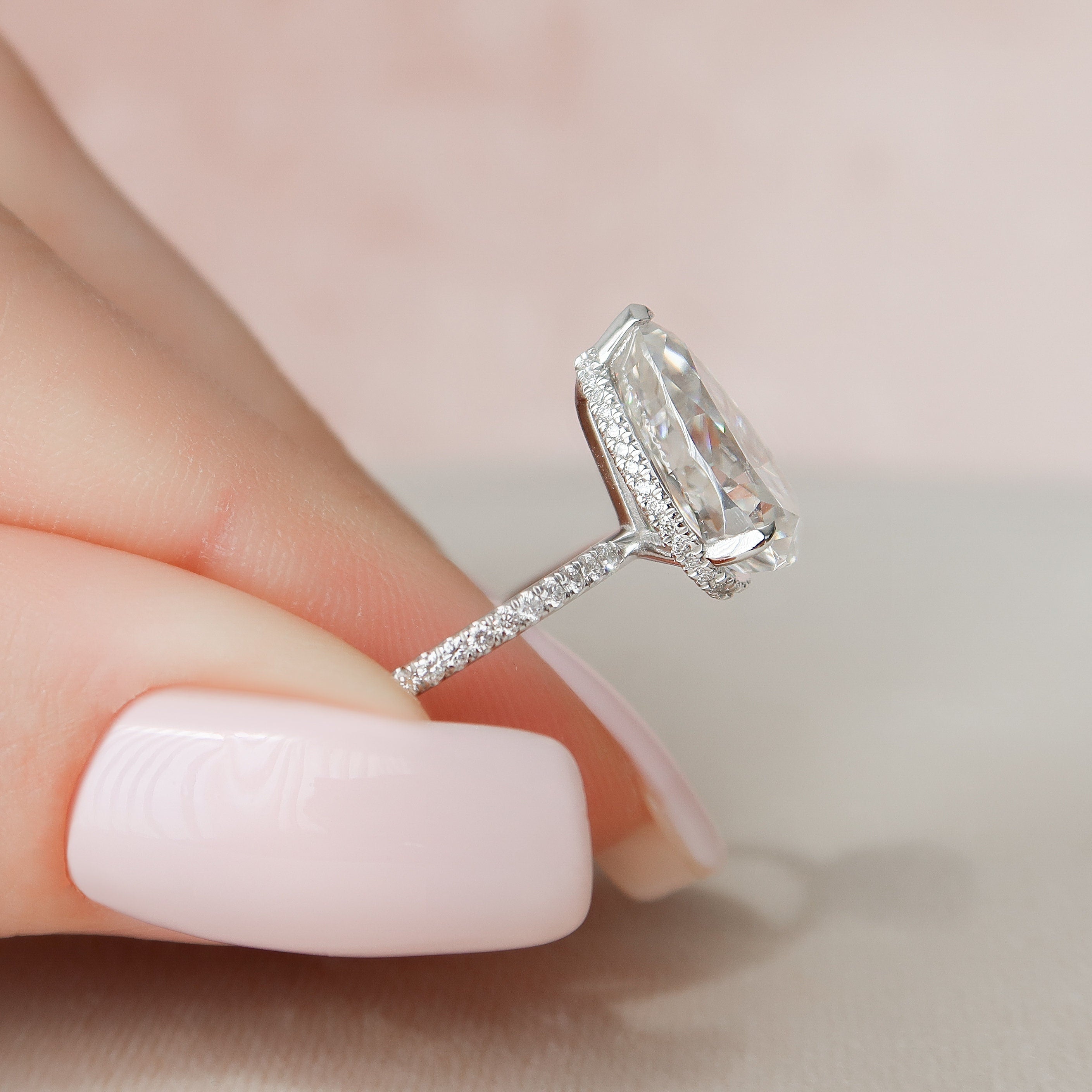 3.0 CT Pear Moissanite Pave Setting Engagement Ring