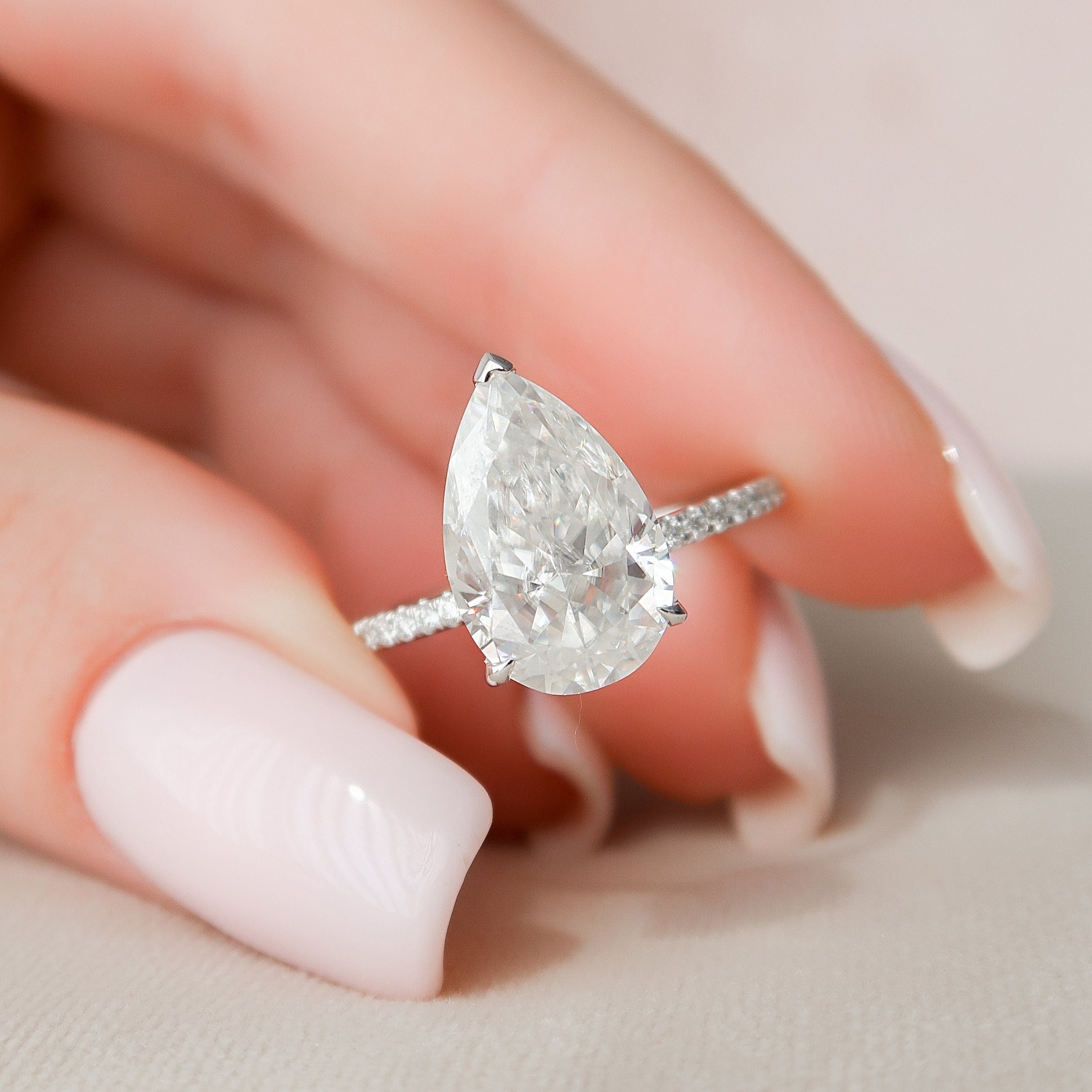 3.0 CT Pear Moissanite Pave Setting Engagement Ring