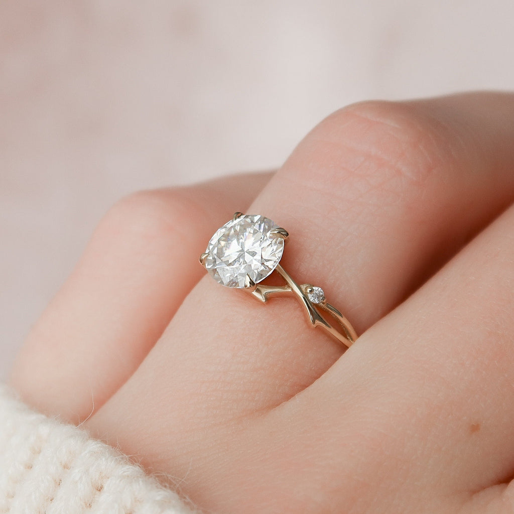 1.50 CT Round Cut Moissanite Nature Inspired Engagement Ring