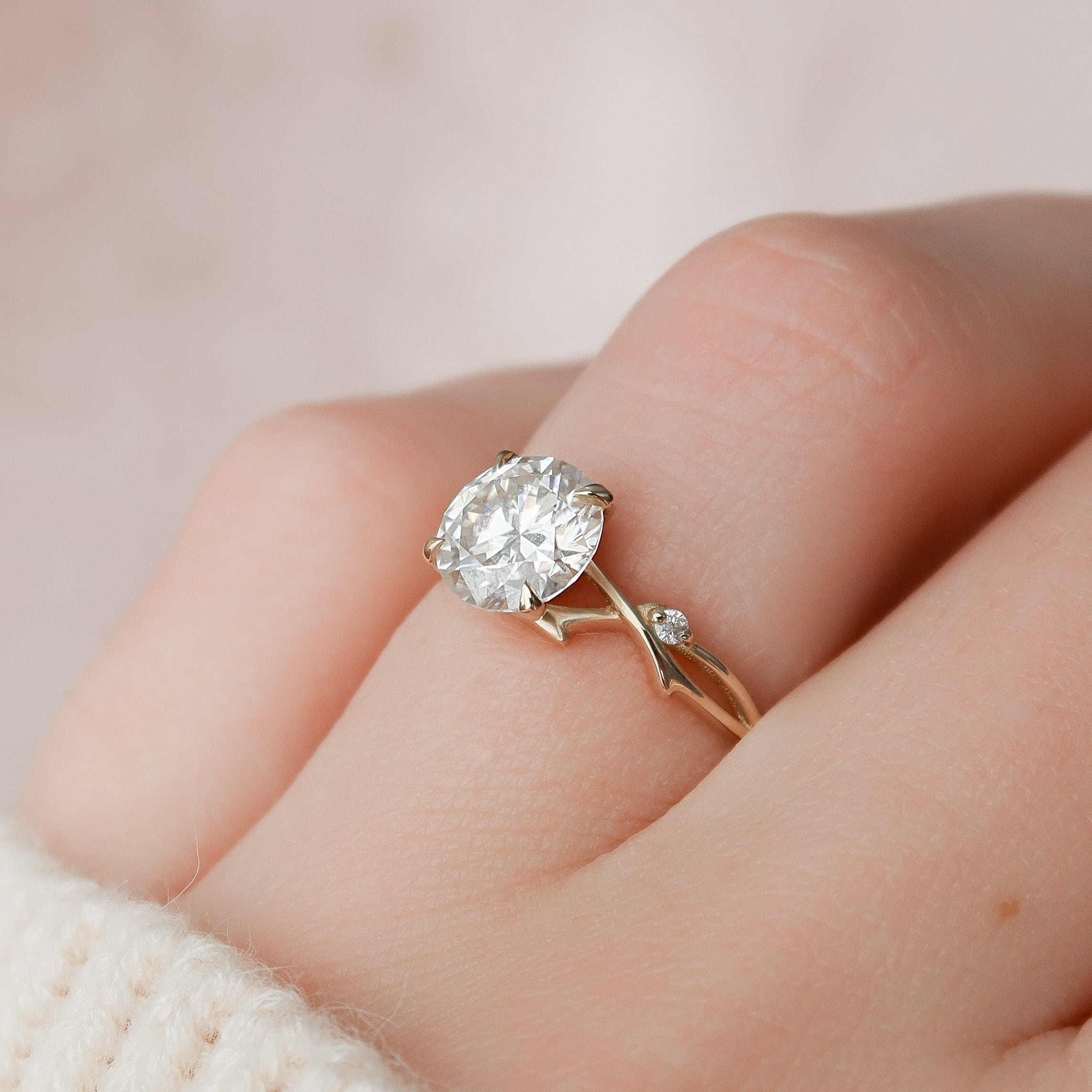 1.50 CT Round Cut Moissanite Nature Inspired Engagement Ring