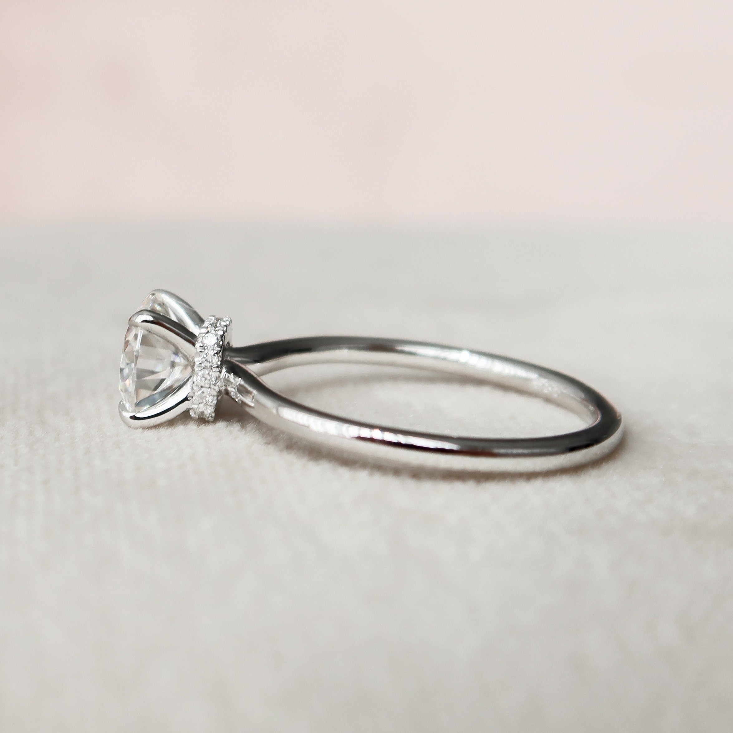1.0 CT Round Cut Moissanite Hidden Halo Style Engagement Ring
