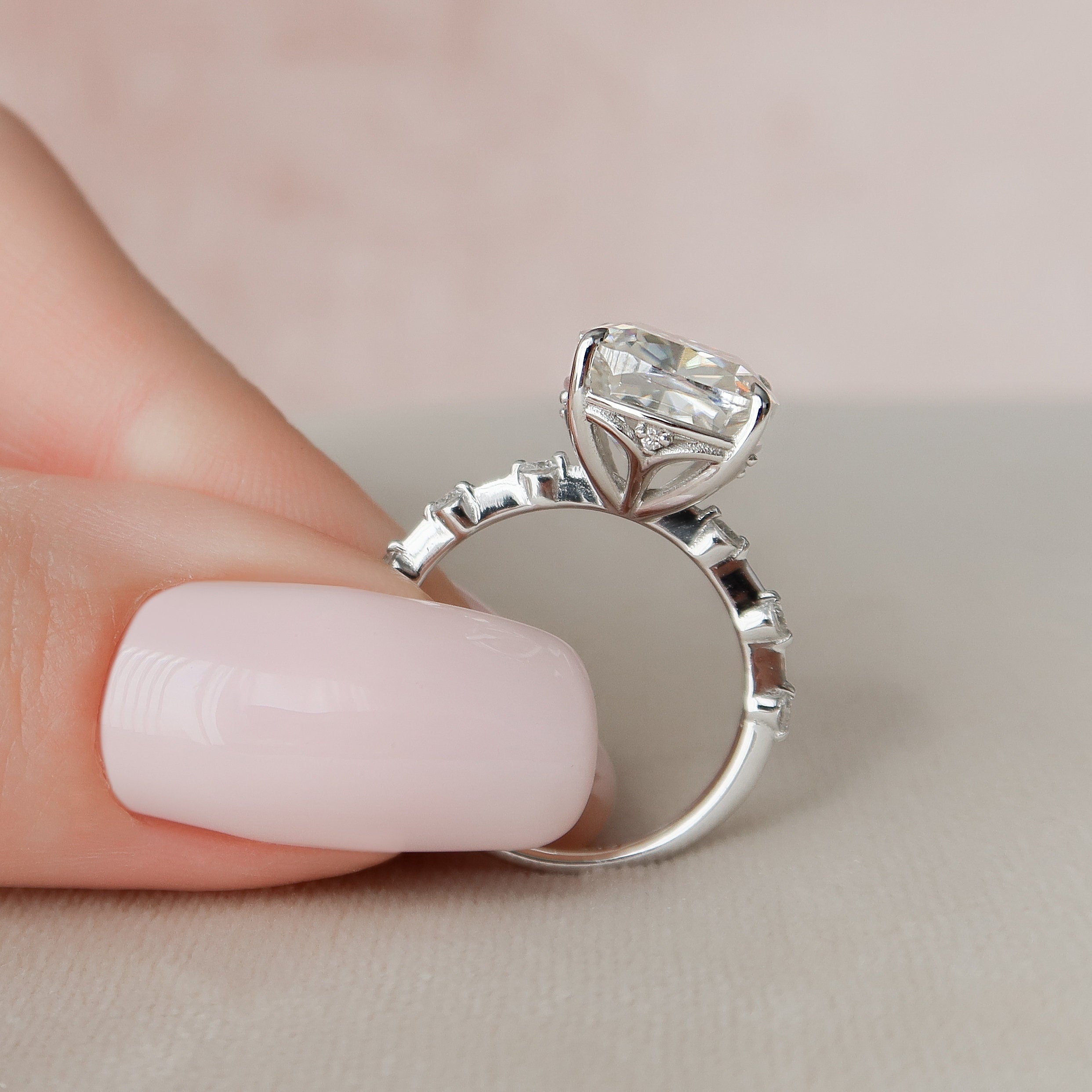 5.0 CT Cushion Moissanite Dainty Style Engagement Ring