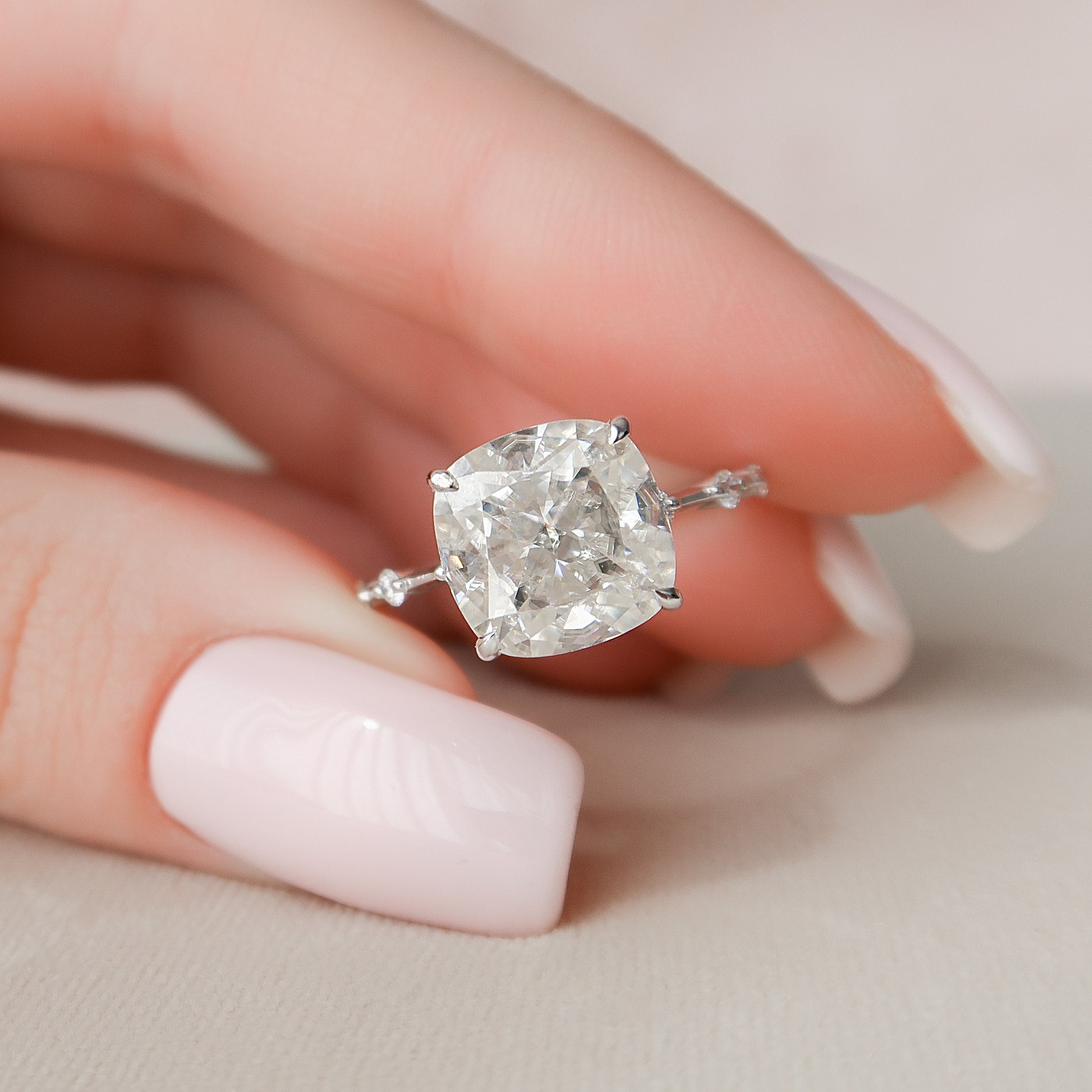 5.0 CT Cushion Moissanite Dainty Style Engagement Ring