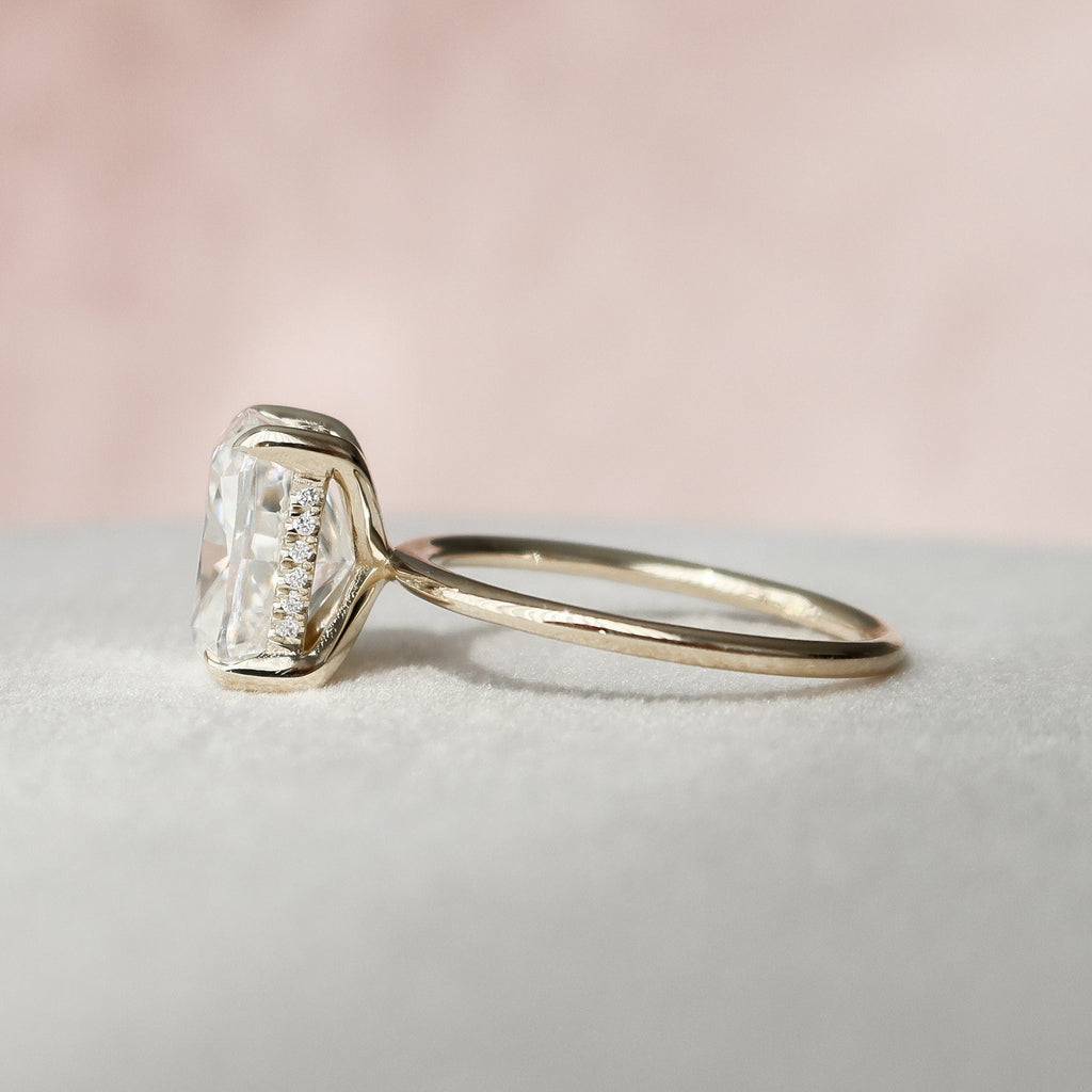 4.50 CT Elongated Cushion Moissanite Hidden Halo Engagement Ring