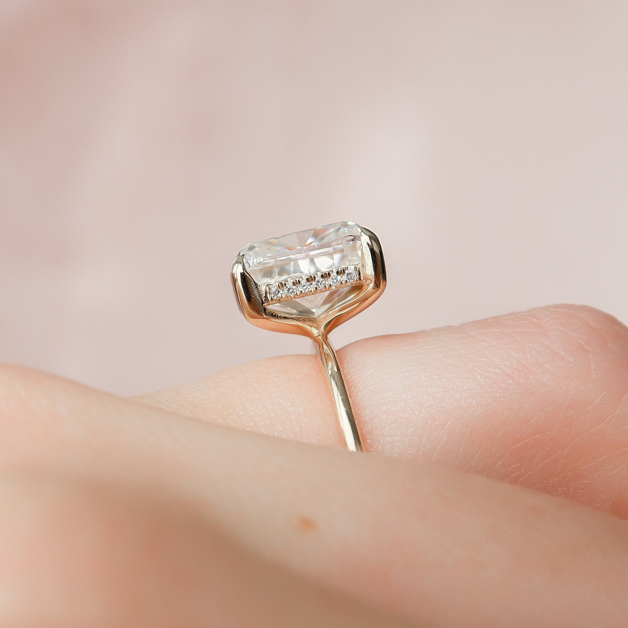 4.50 CT Elongated Cushion Moissanite Hidden Halo Engagement Ring