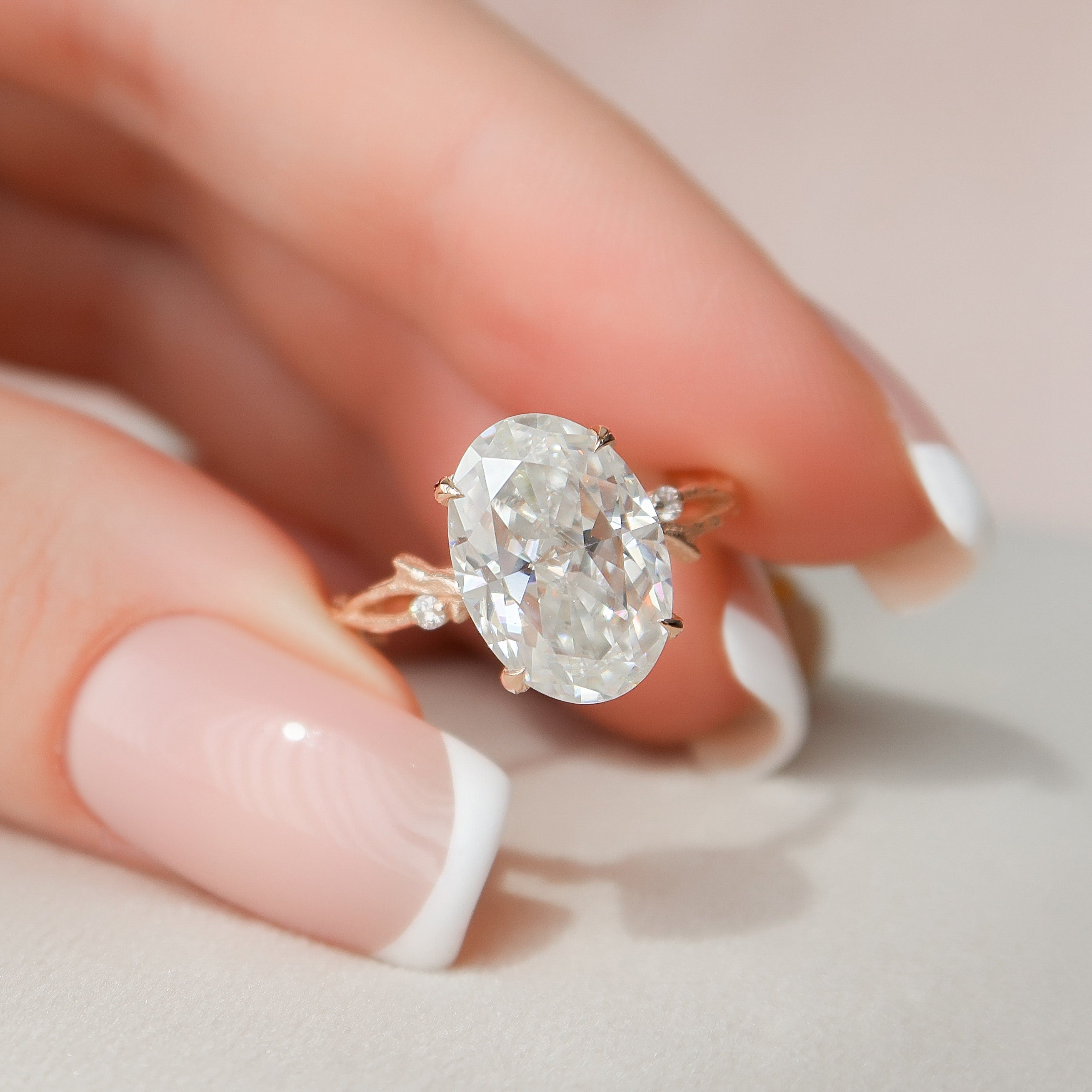 4.0 CT Oval Cut Moissanite Nature Inspired Engagement Ring