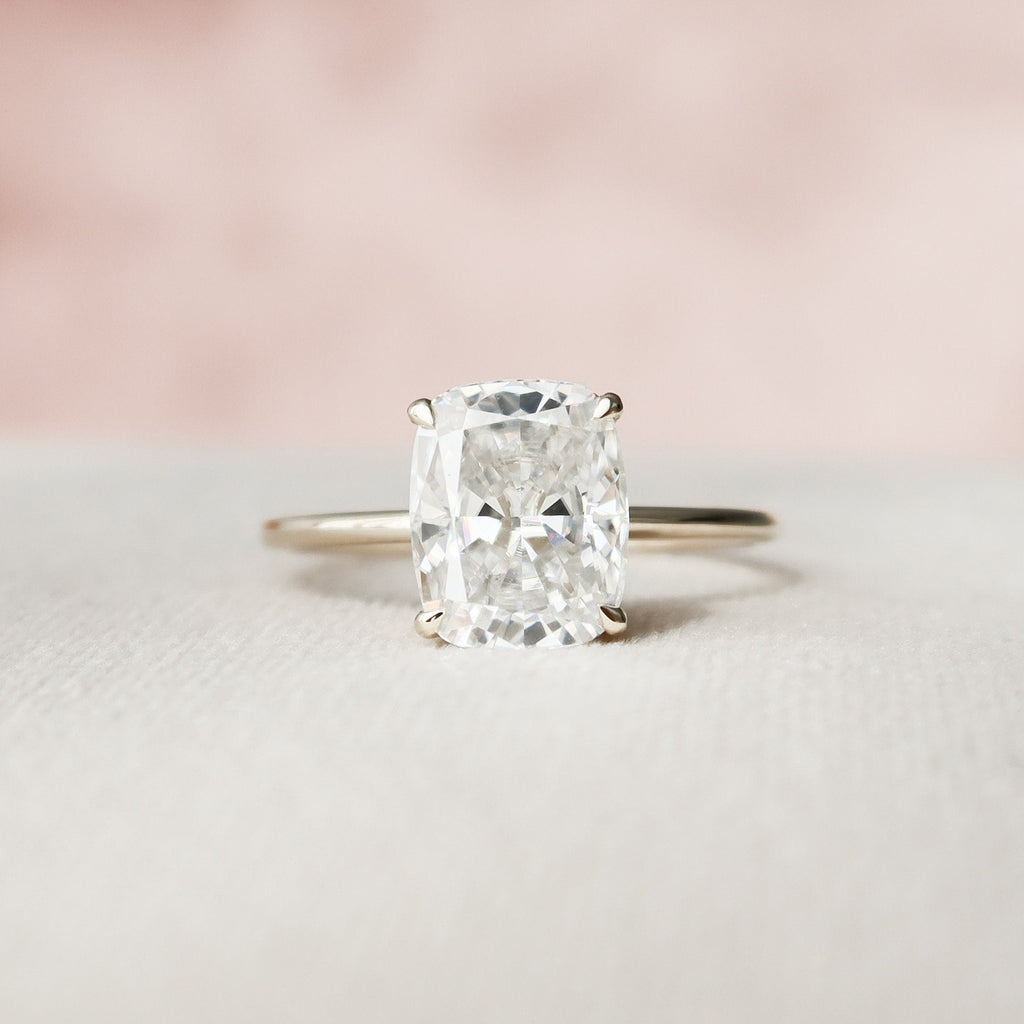 4.0 CT Elongated Cushion Moissanite Hidden Halo Setting Engagement Ring