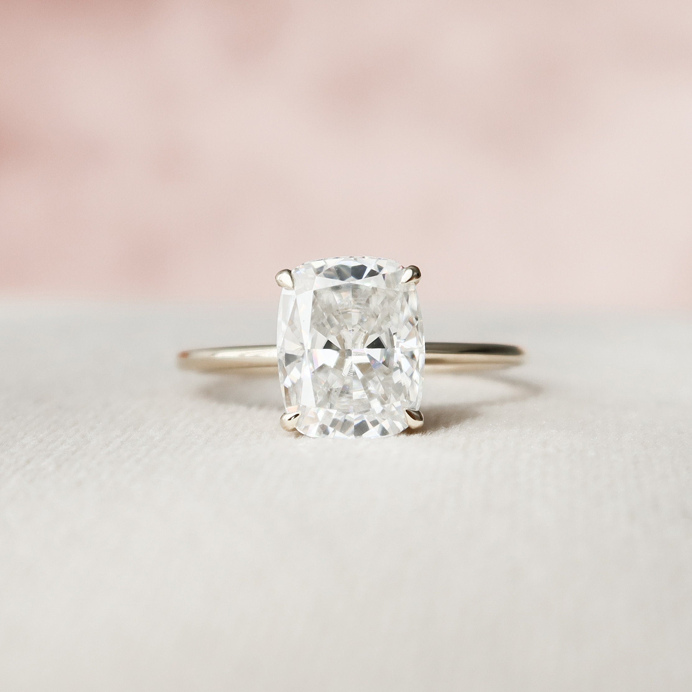 4.0 CT Elongated Cushion Moissanite Hidden Halo Setting Engagement Ring
