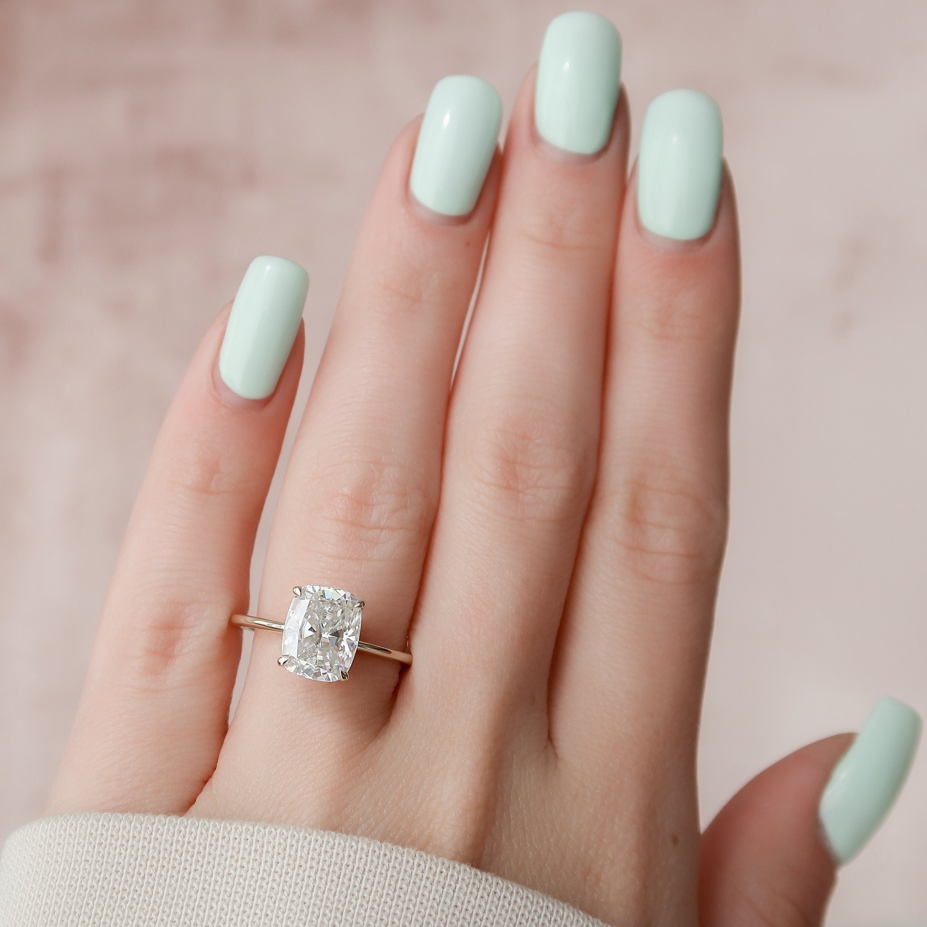 4.0 CT Elongated Cushion Moissanite Hidden Halo Setting Engagement Ring