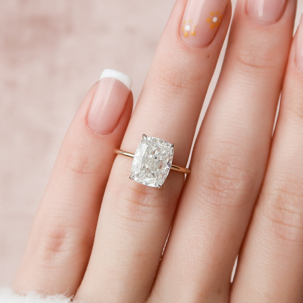 4.0 CT Elongated Cushion Moissanite Hidden Halo Setting Engagement Ring